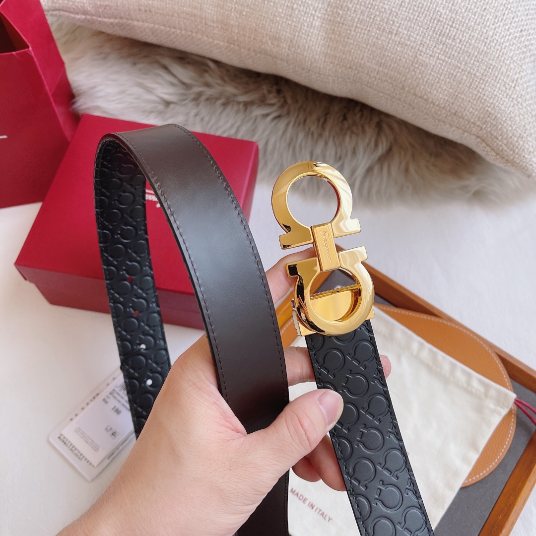 Salvatore Ferragamo Basic Belt Cow Leather 35mm-13514-l-m-s