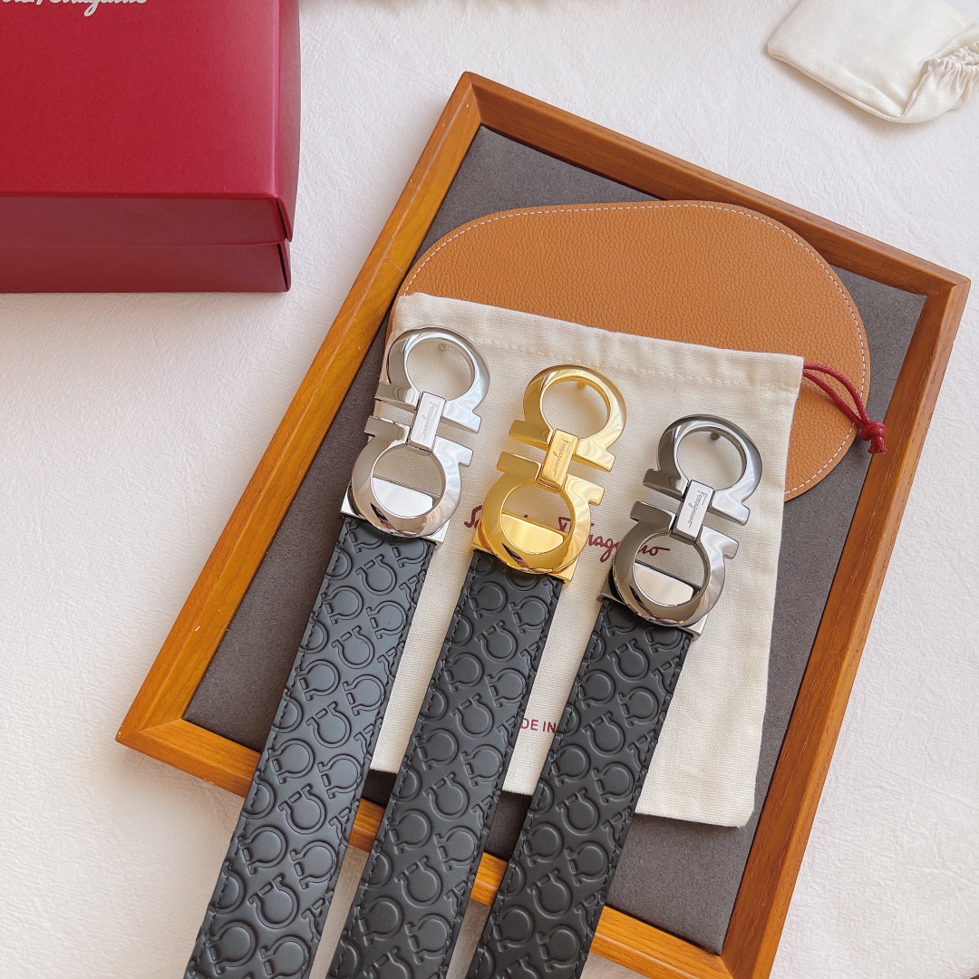 Salvatore Ferragamo Basic Belt Cow Leather 35mm-13514-l-m-s