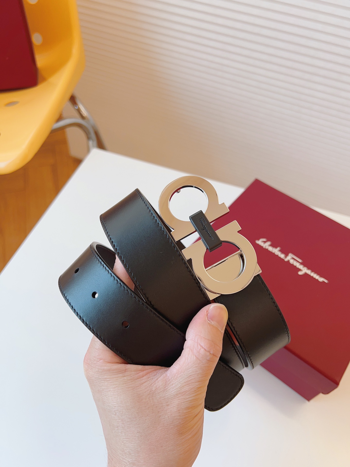 Salvatore Ferragamo Male Leather Belt Cow Leather Adjustable 35mm