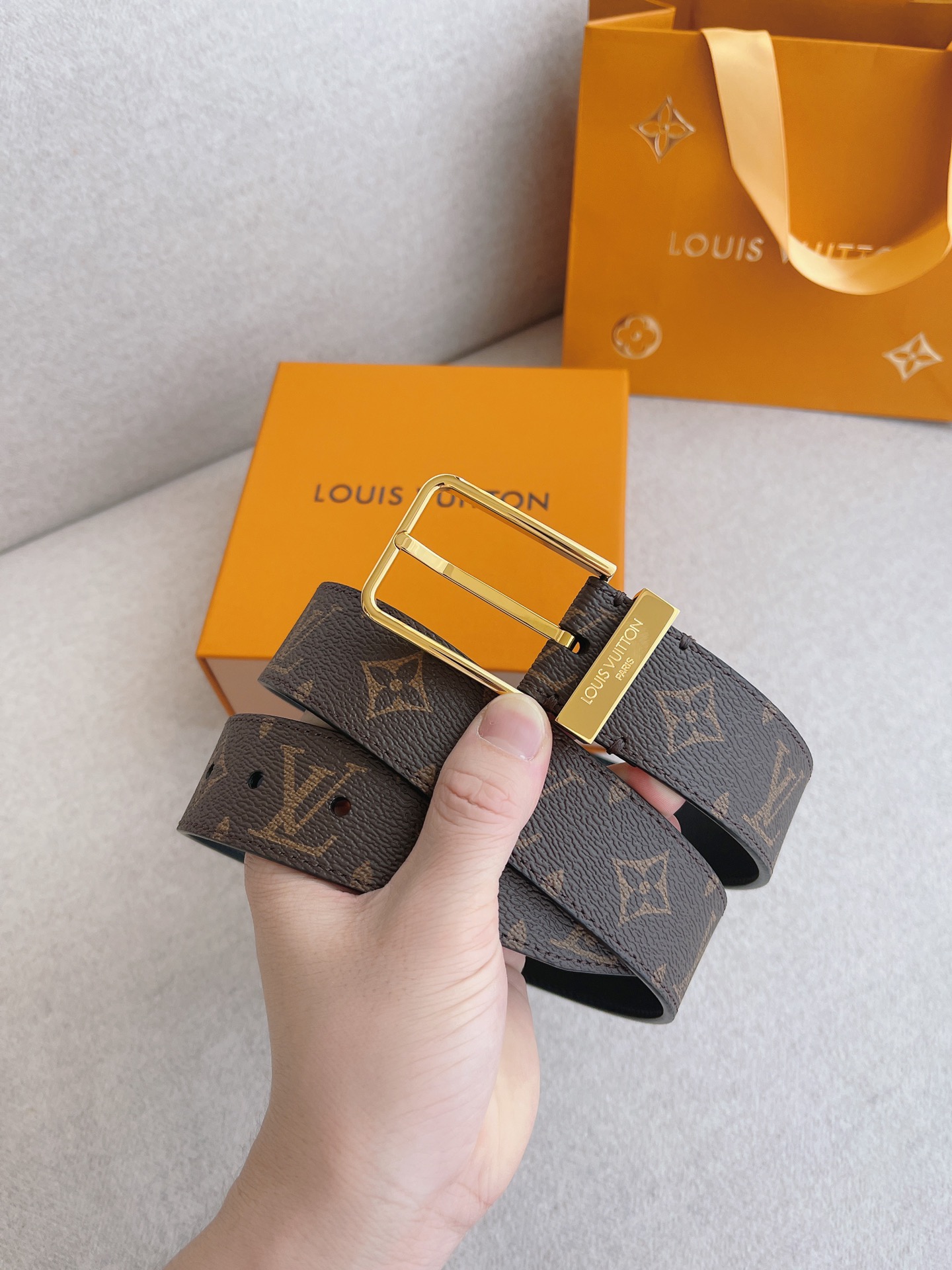 Louis Vuitton Leather Belt Cow Leather 35mm-m-l