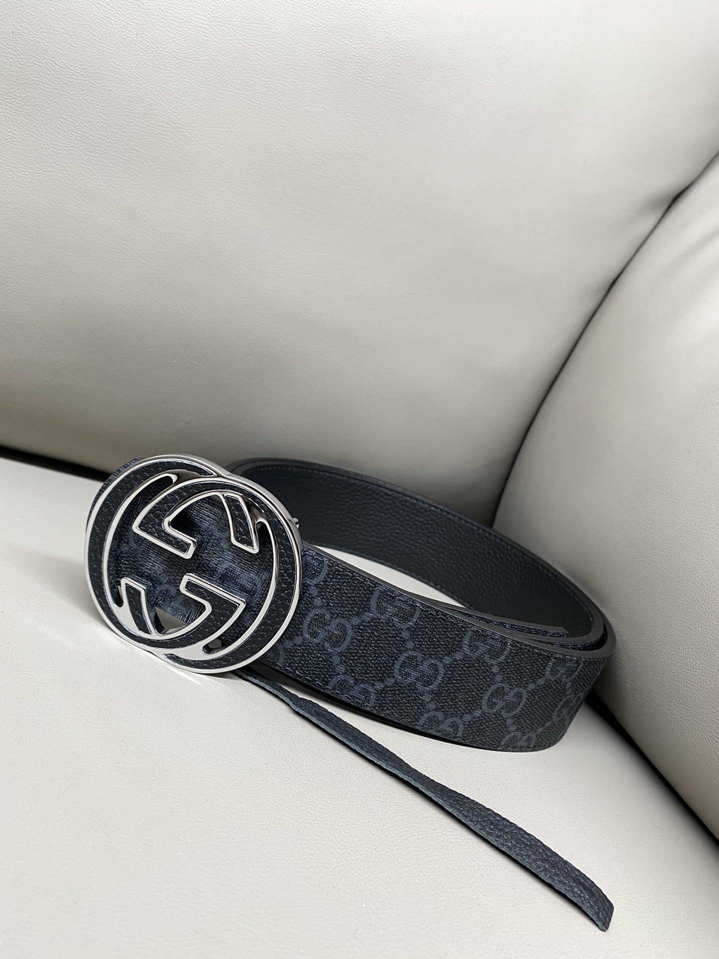Gucci Canvas Belt Cow Leather Black S-m