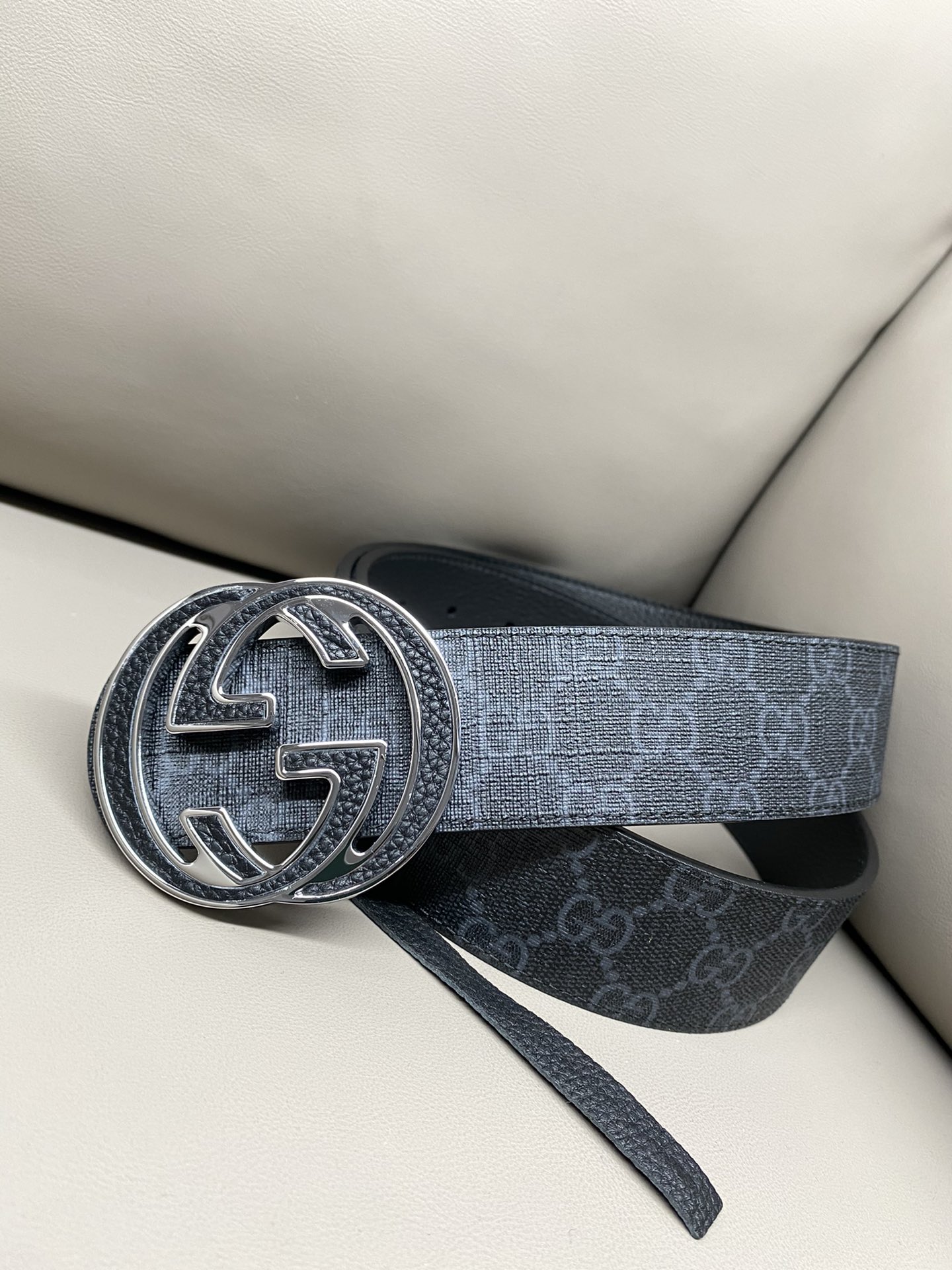Gucci Canvas Belt Cow Leather Black S-m