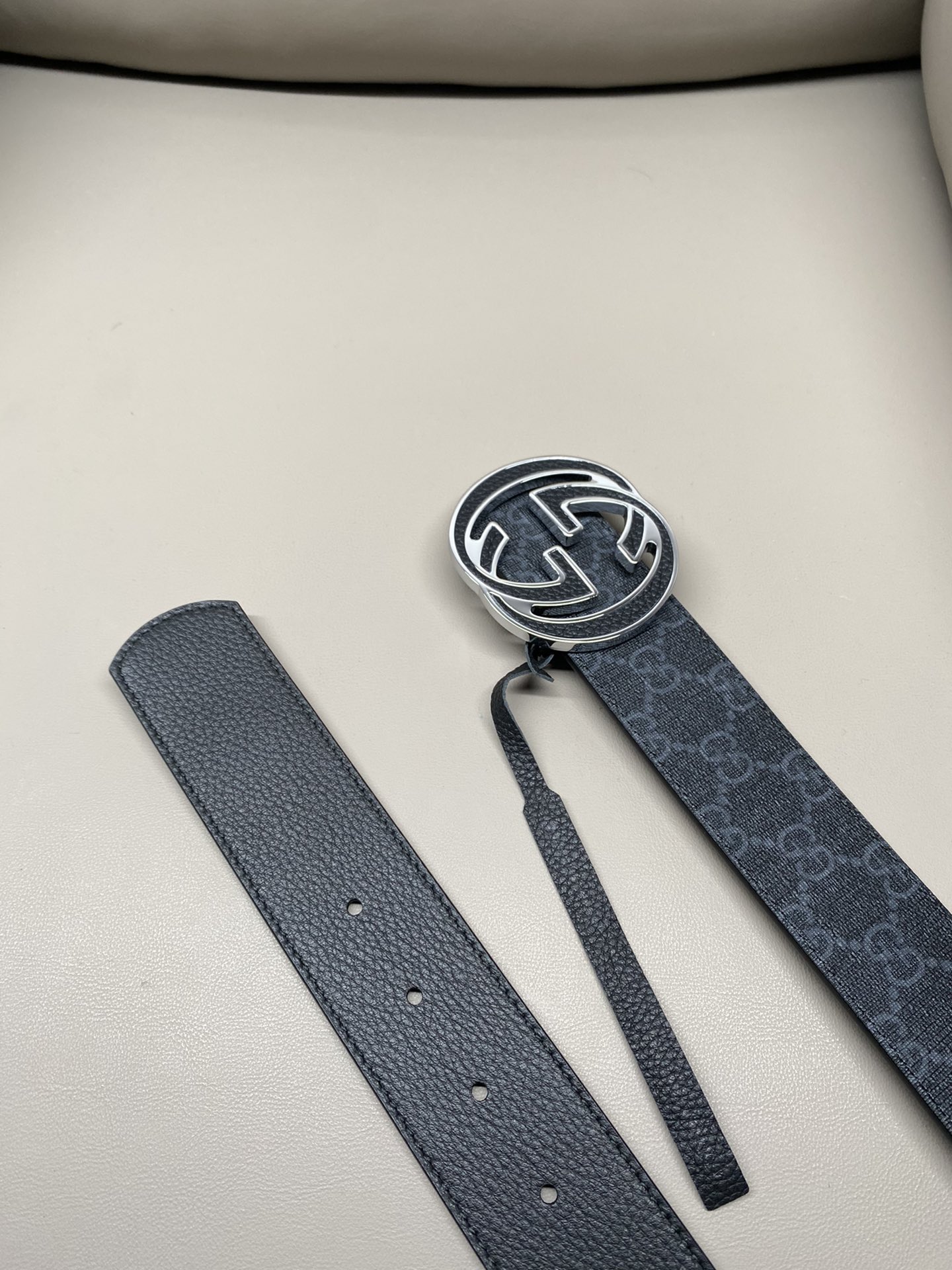 Gucci Canvas Belt Cow Leather Black S-m