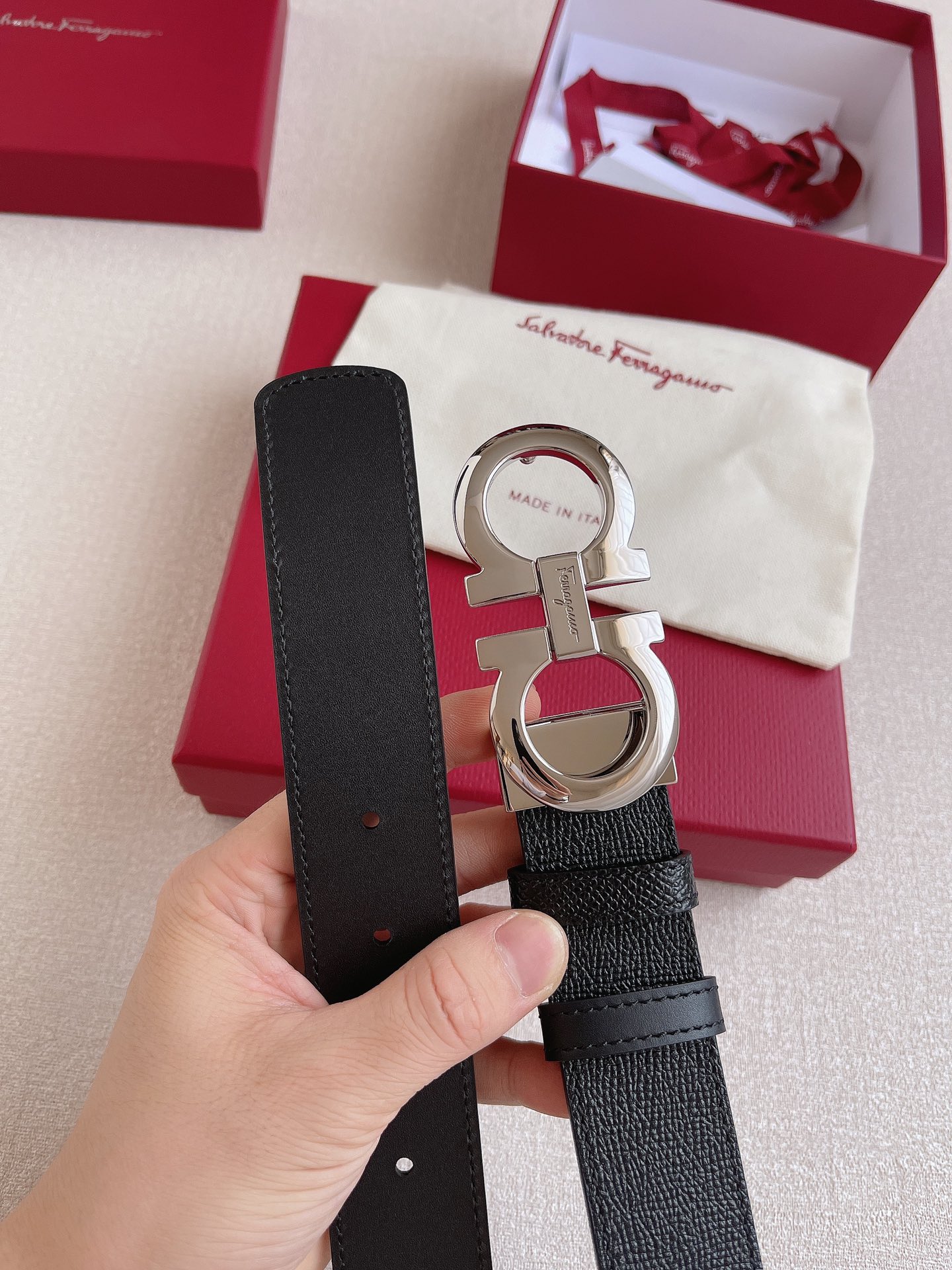 Salvatore Ferragamo Leather Belt Cow Leather Adjustable 35mm