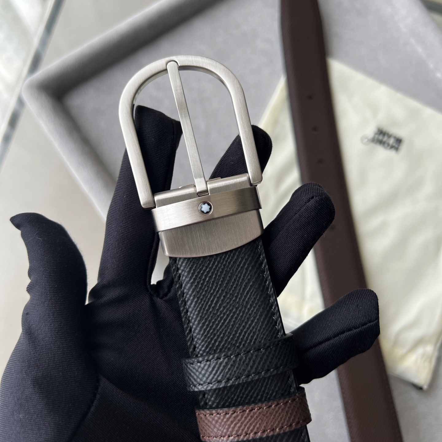 Montblanc Leather Belt Cow Leather Black Adjustable M