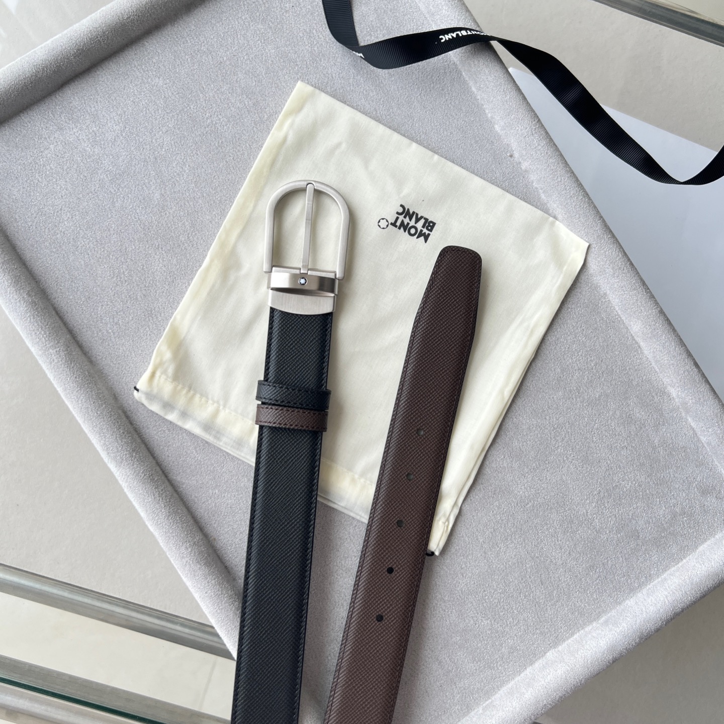 Montblanc Leather Belt Cow Leather Black Adjustable M