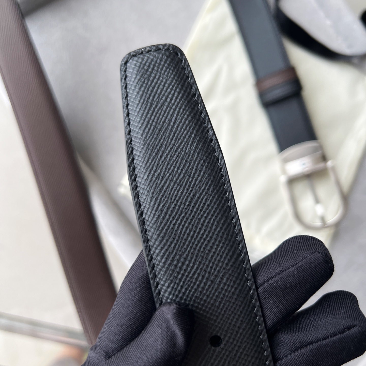 Montblanc Leather Belt Cow Leather Black Adjustable M