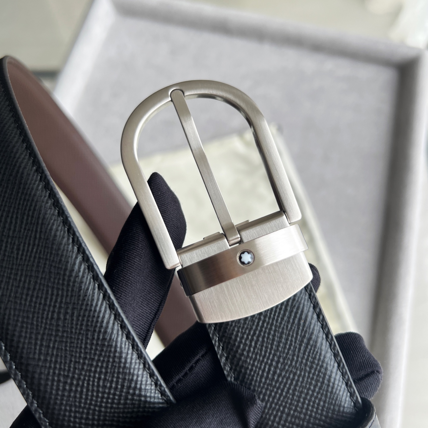 Montblanc Leather Belt Cow Leather Black Adjustable M