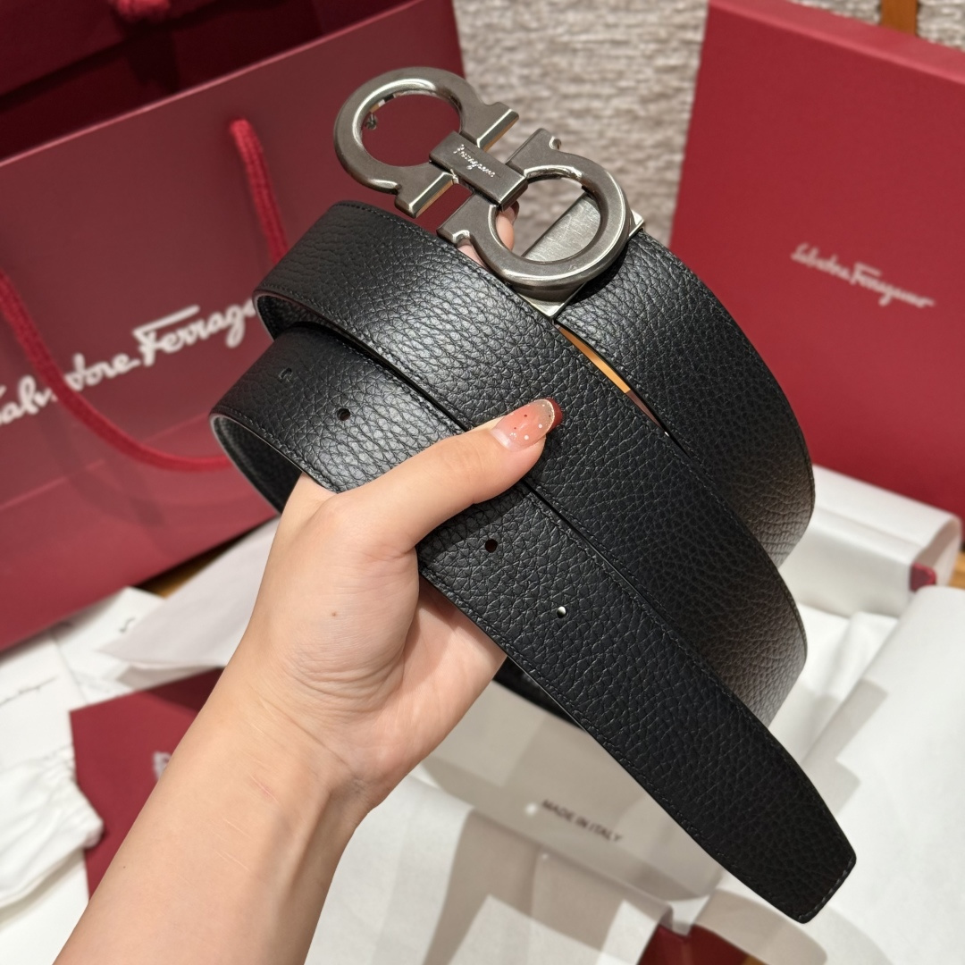 Leather Belt Cow Leather Gray Adjustable M