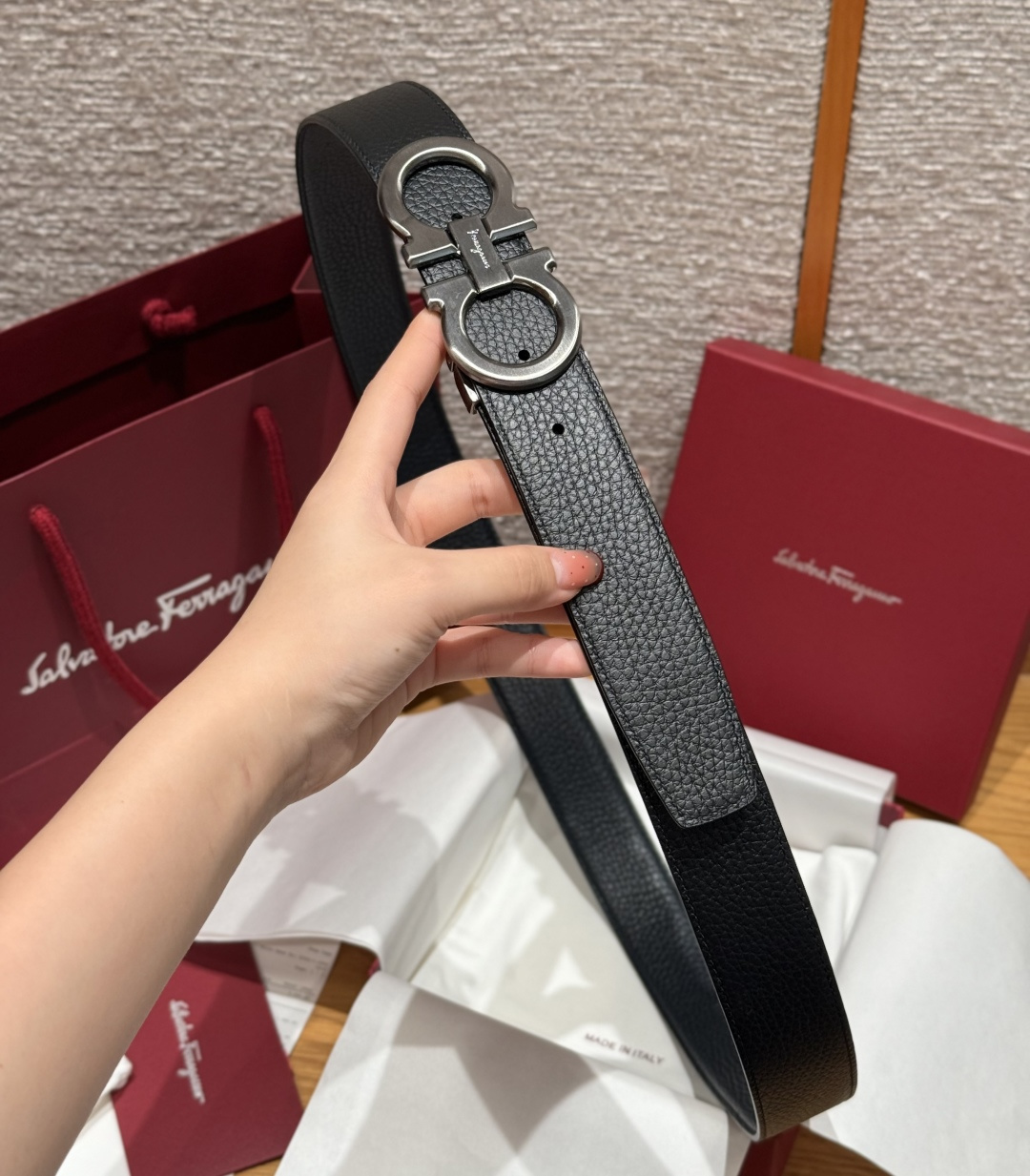 Leather Belt Cow Leather Gray Adjustable M