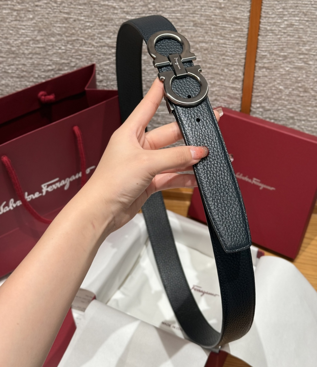 Leather Belt Cow Leather Gray Adjustable M