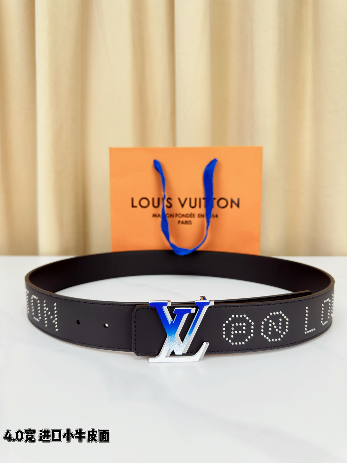 Louis Vuitton Leather Belt Cow Leather Wide Width M-l