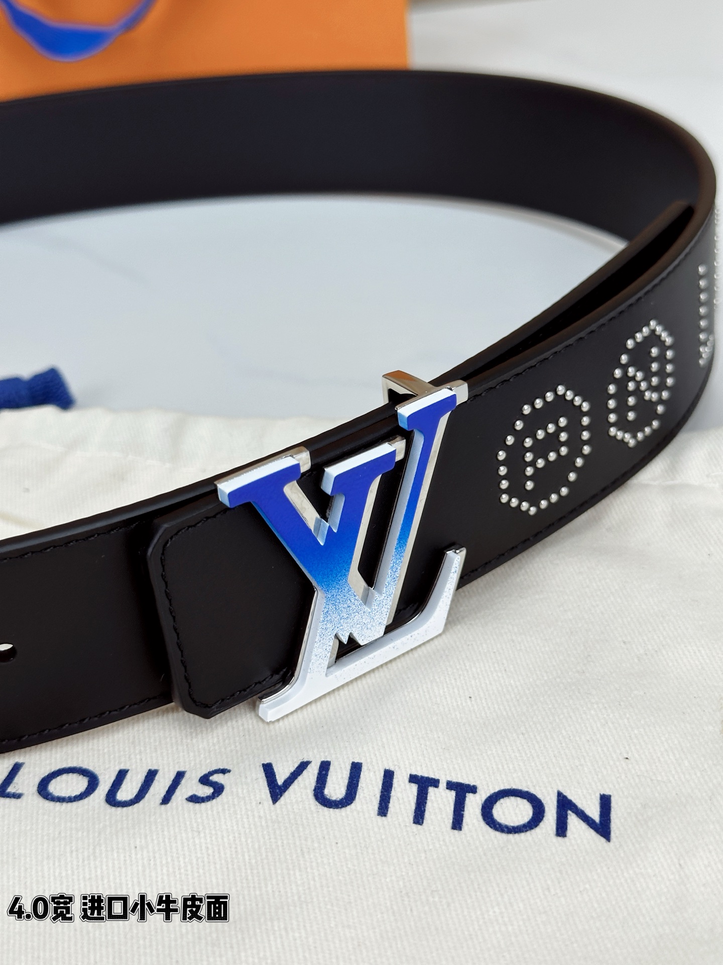 Louis Vuitton Leather Belt Cow Leather Wide Width M-l