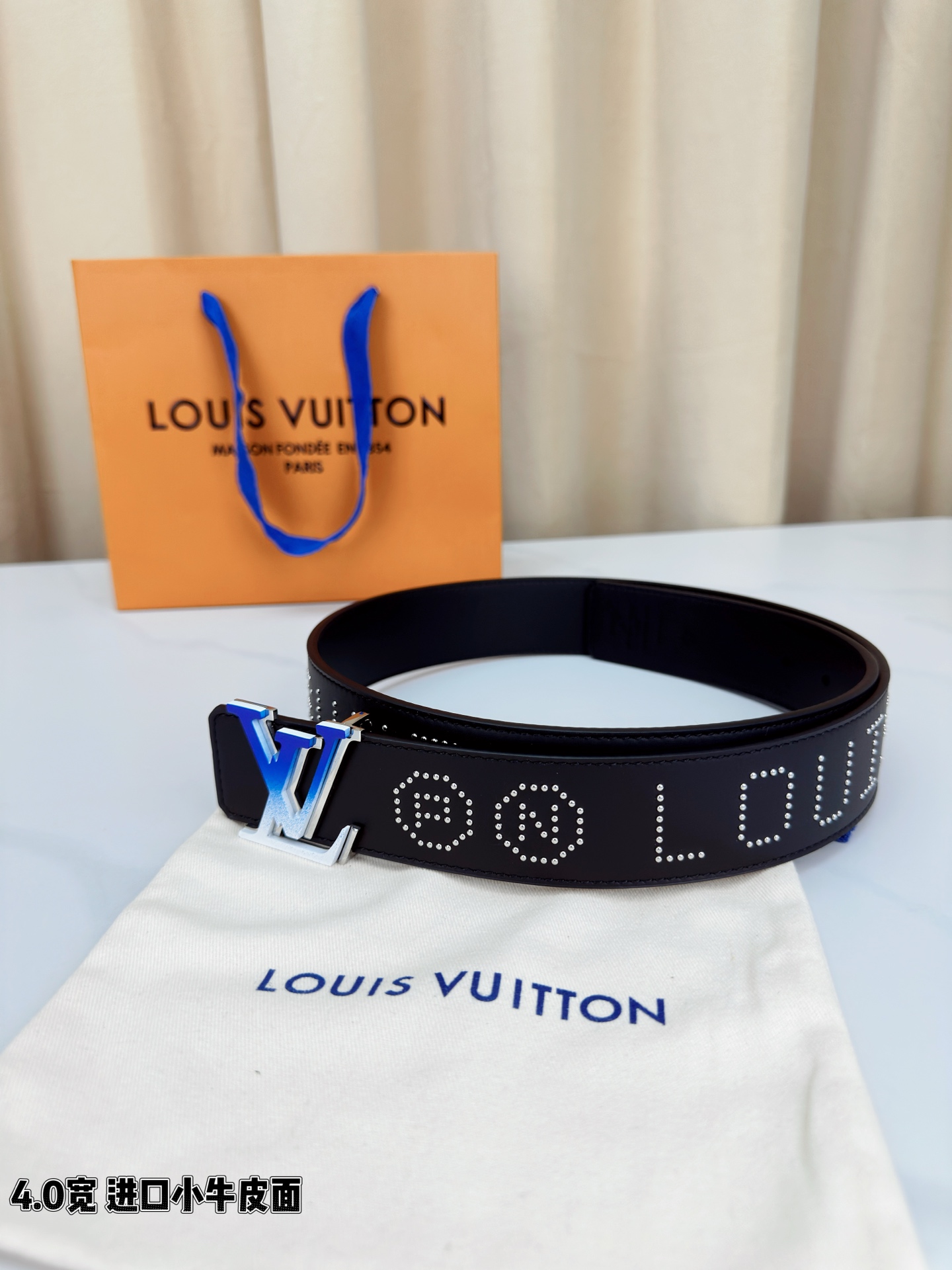Louis Vuitton Leather Belt Cow Leather Wide Width M-l