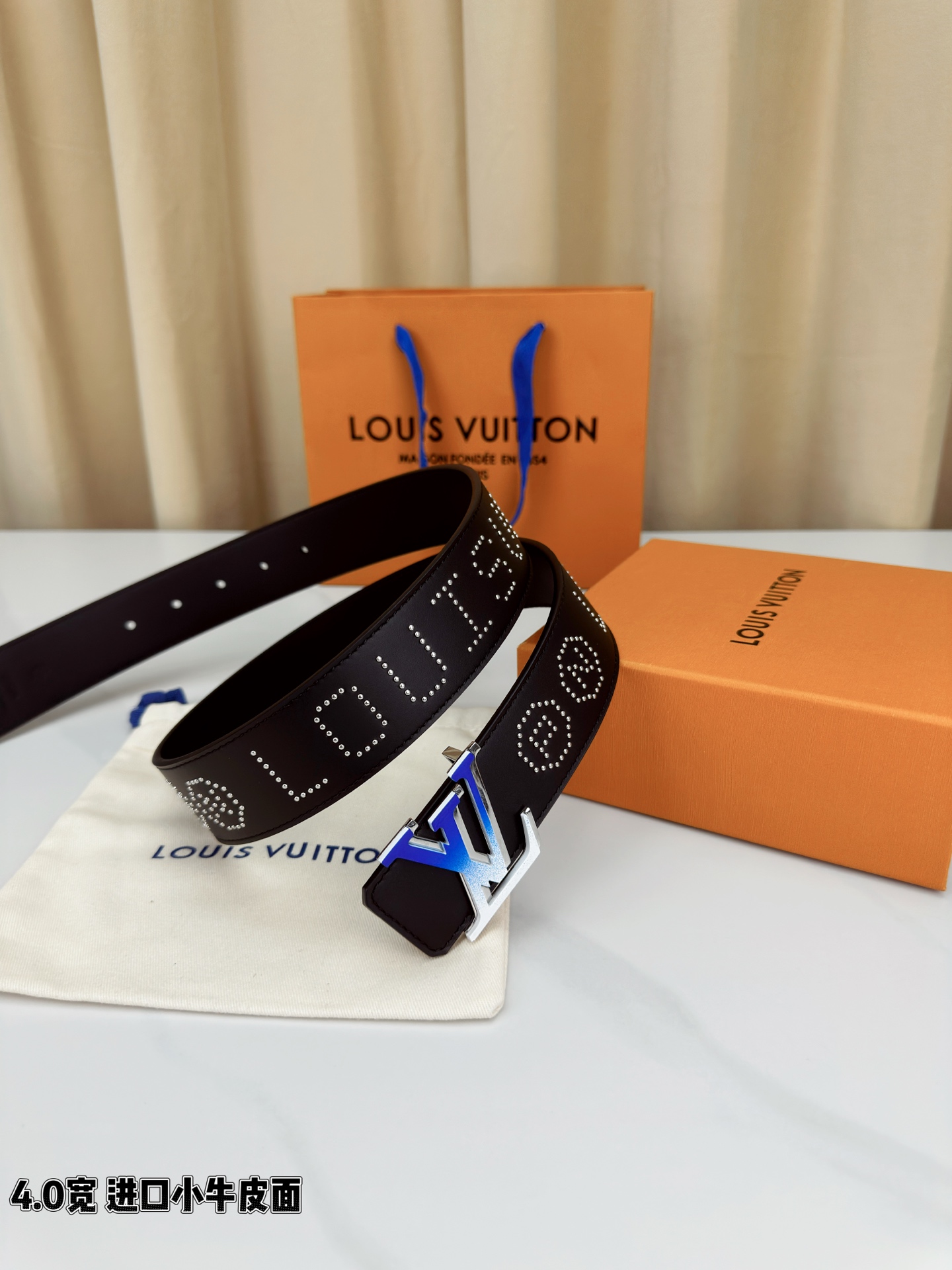 Louis Vuitton Leather Belt Cow Leather Wide Width M-l