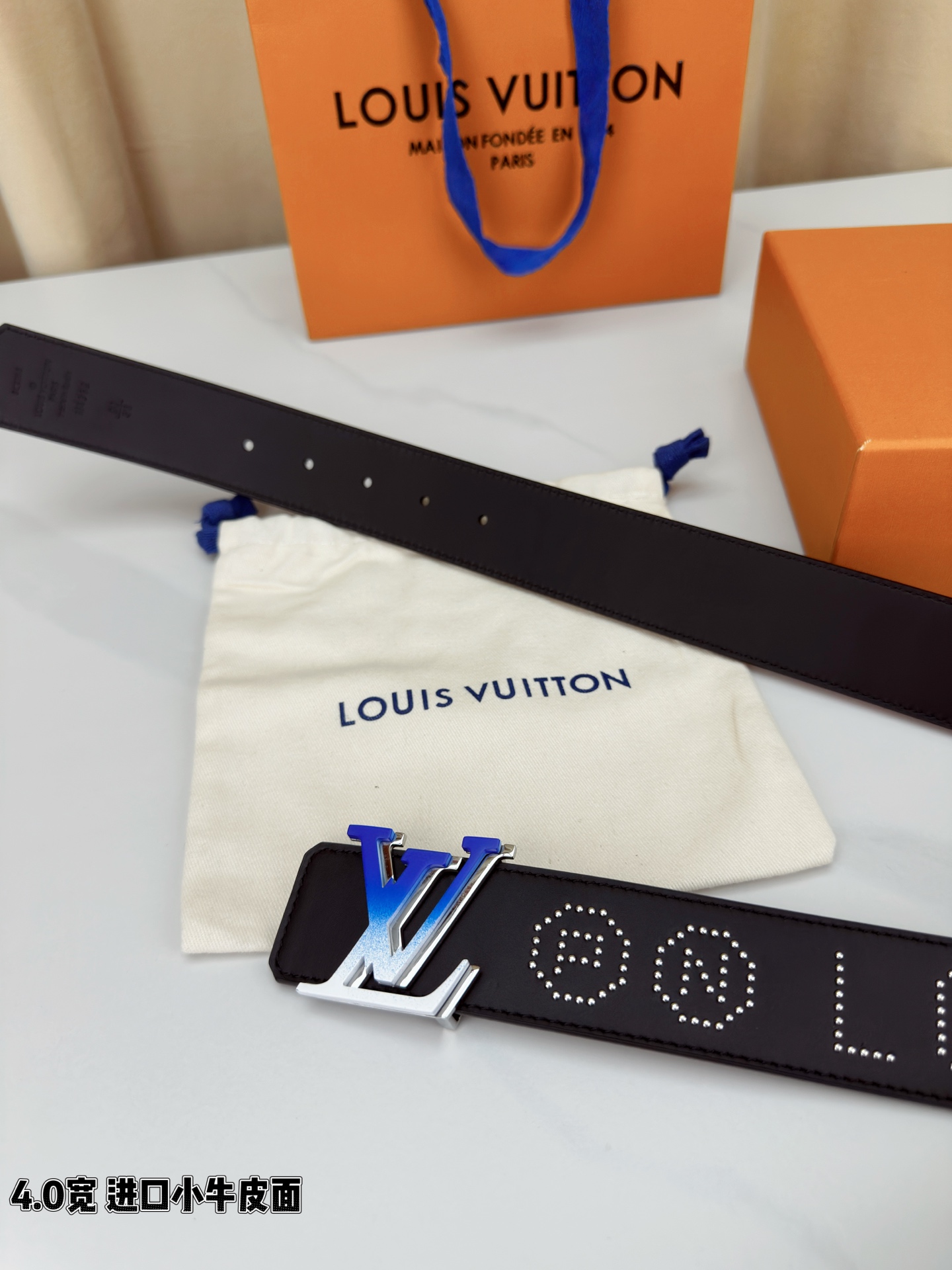 Louis Vuitton Leather Belt Cow Leather Wide Width M-l