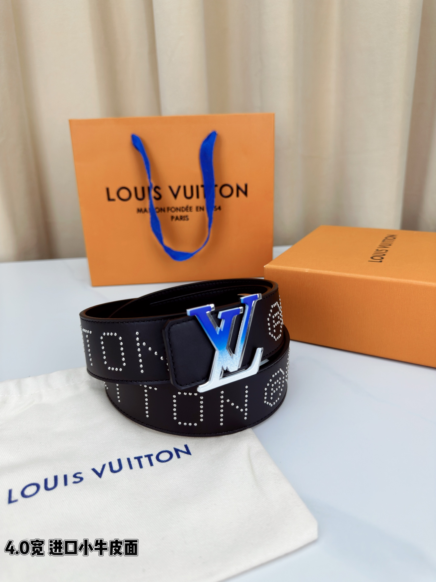 Louis Vuitton Leather Belt Cow Leather Wide Width M-l