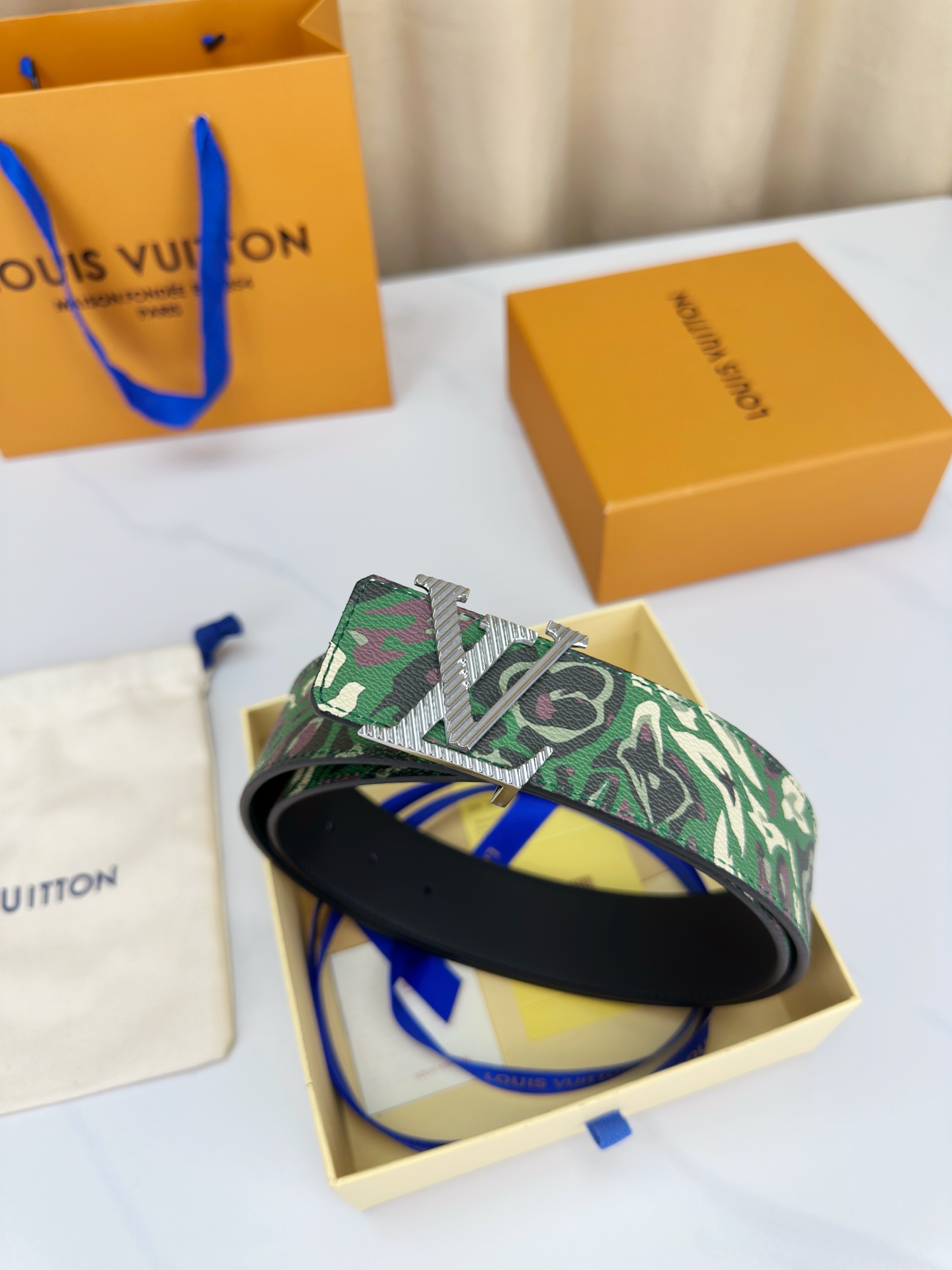 Louis Vuitton Leather Belt Canvas Wide Width M-l