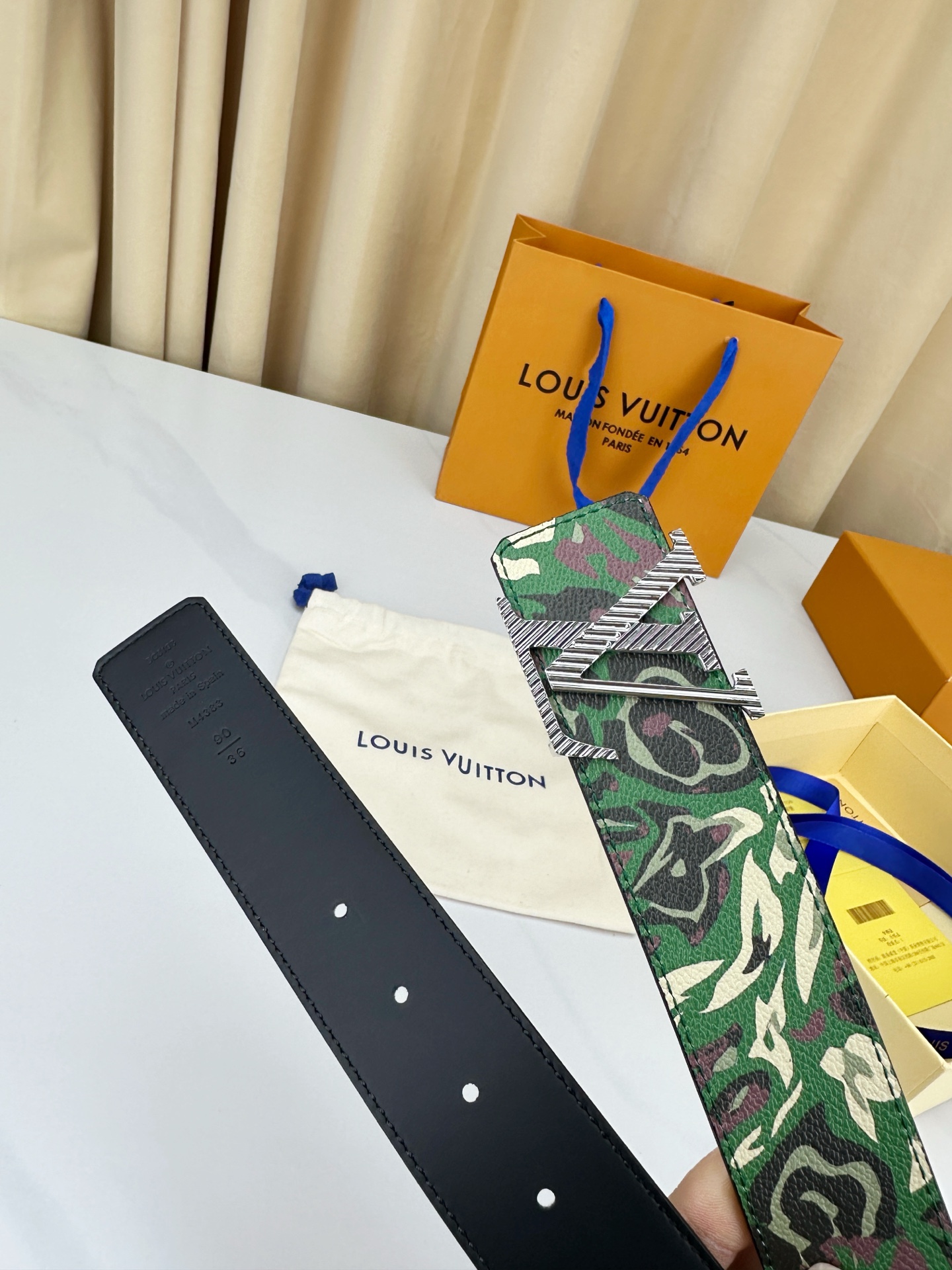 Louis Vuitton Leather Belt Canvas Wide Width M-l