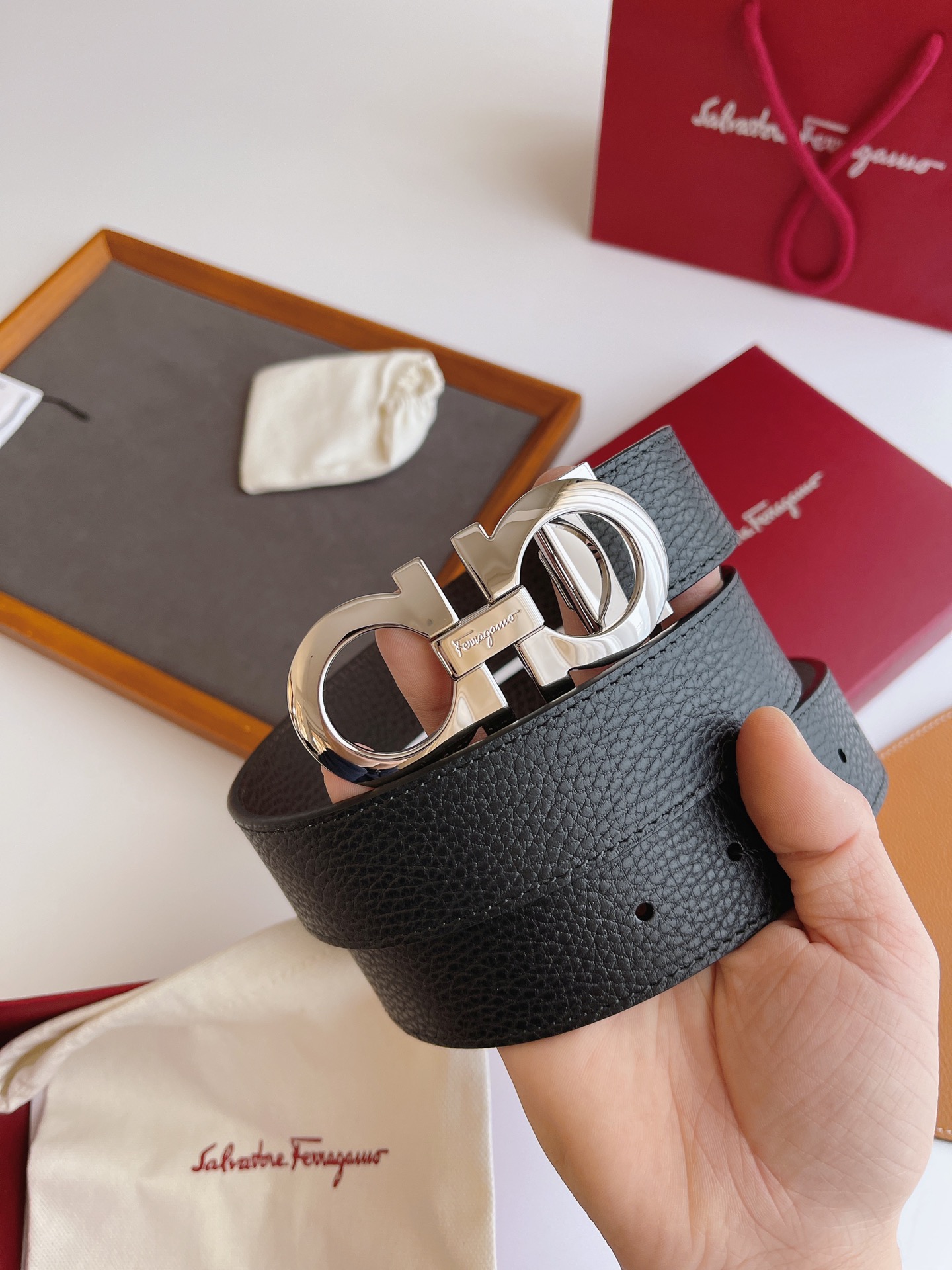 Salvatore Ferragamo Male Leather Belt Top Grain Leather 13514-m