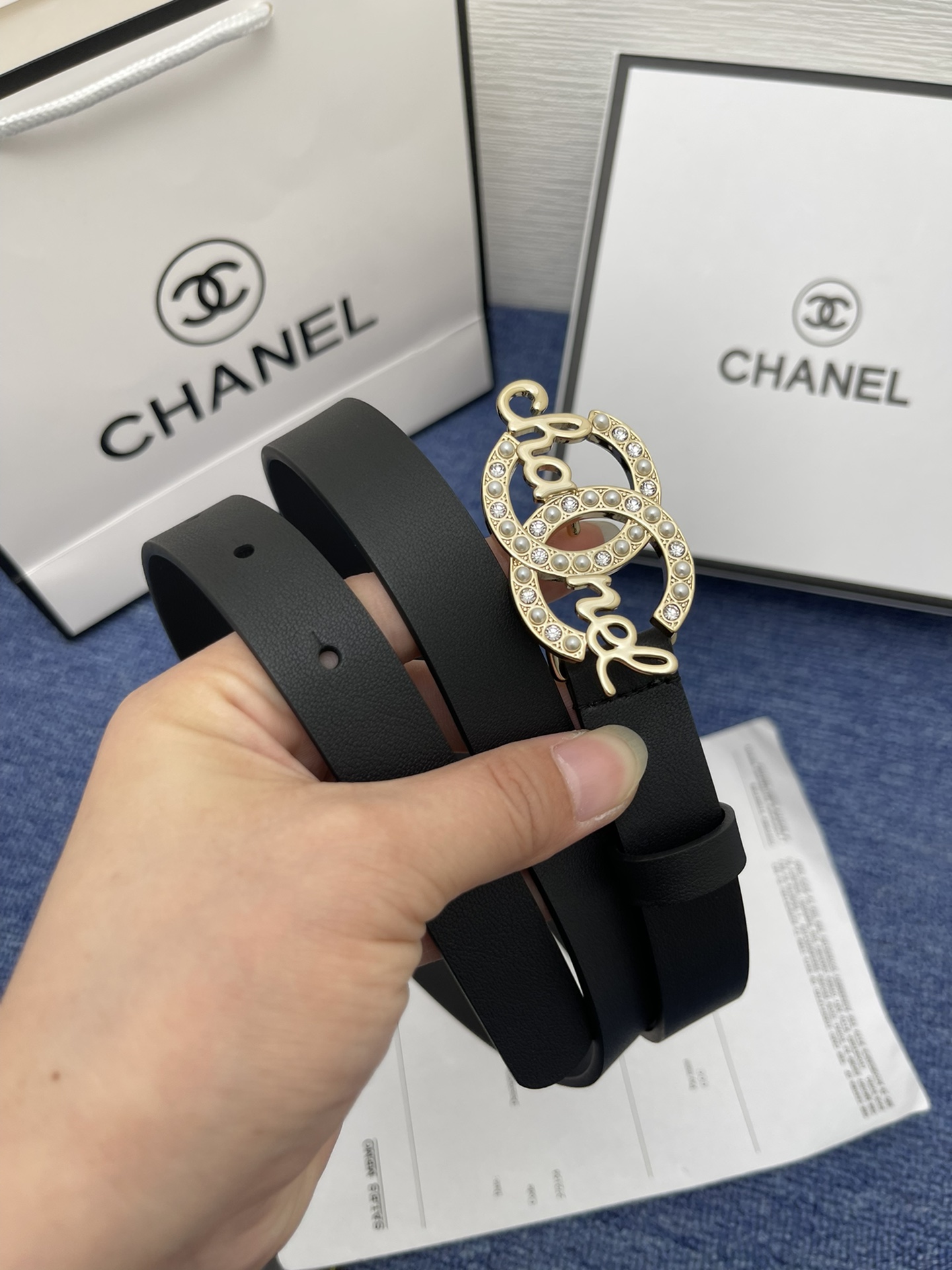 Chanel Leather Belt Cow Leather Silver Adjustable