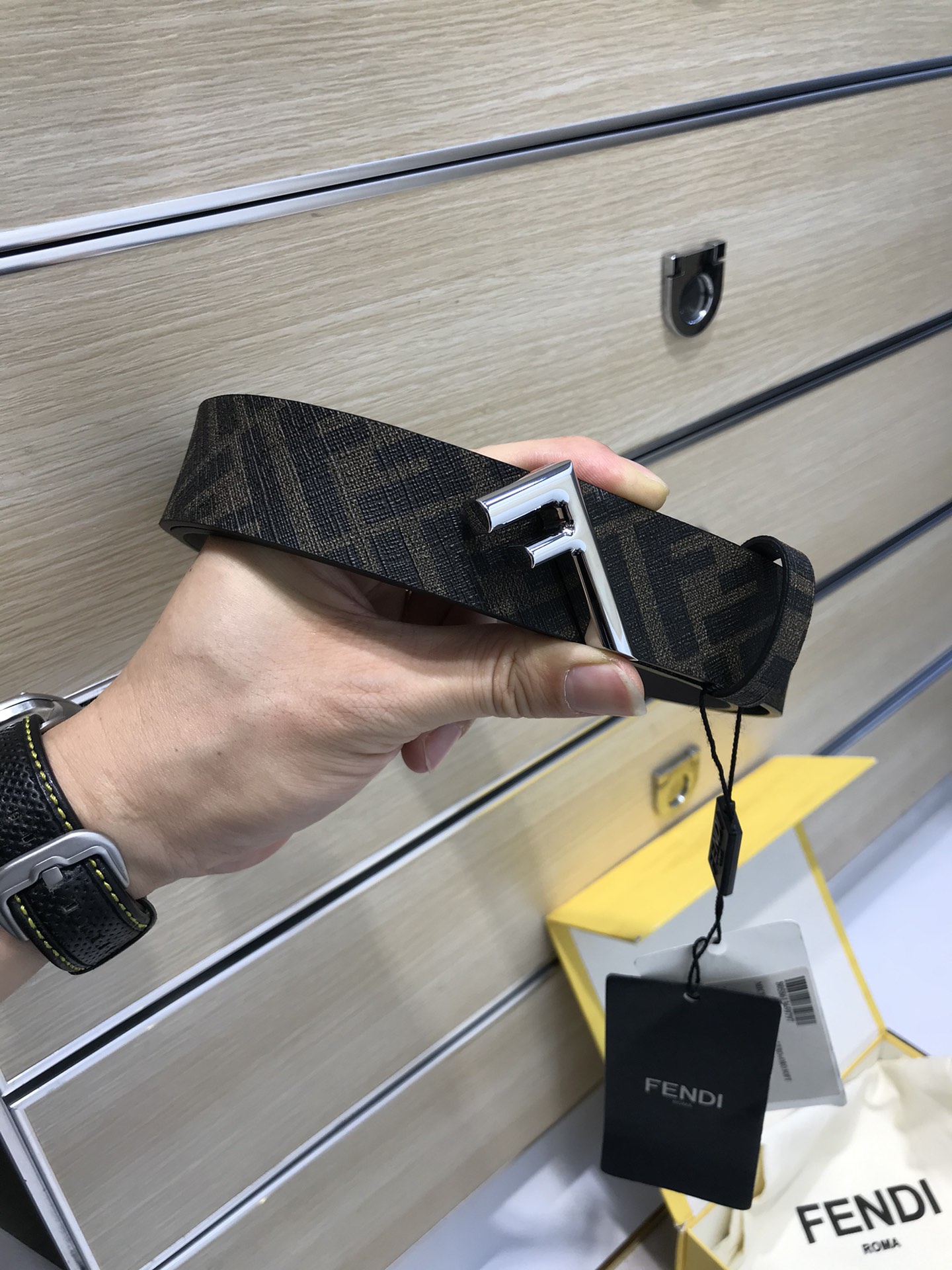 Fendi Leather Belt Cow Leather Black 35mm