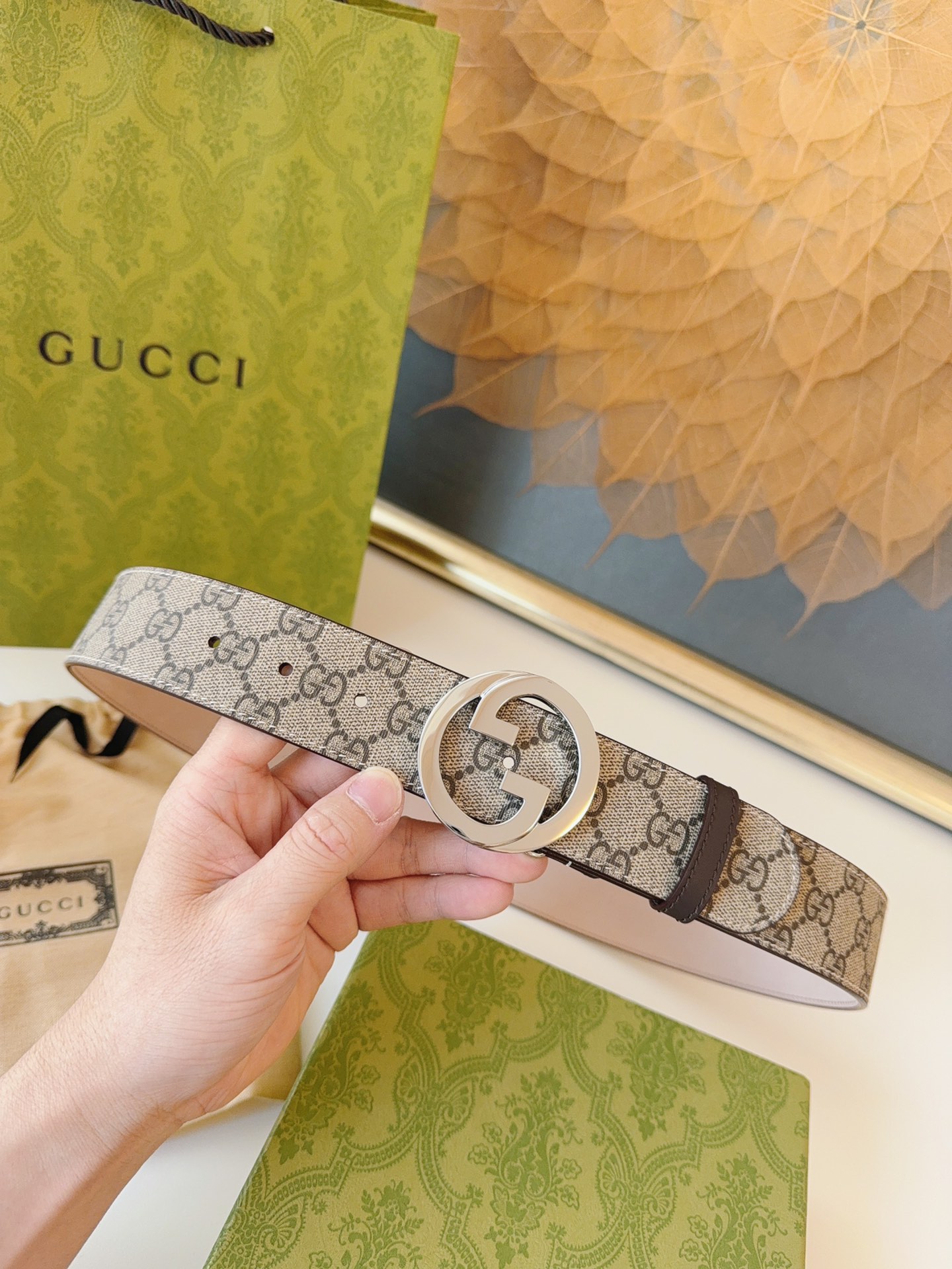 Gucci Leather Belt Canvas 38mm-s-m