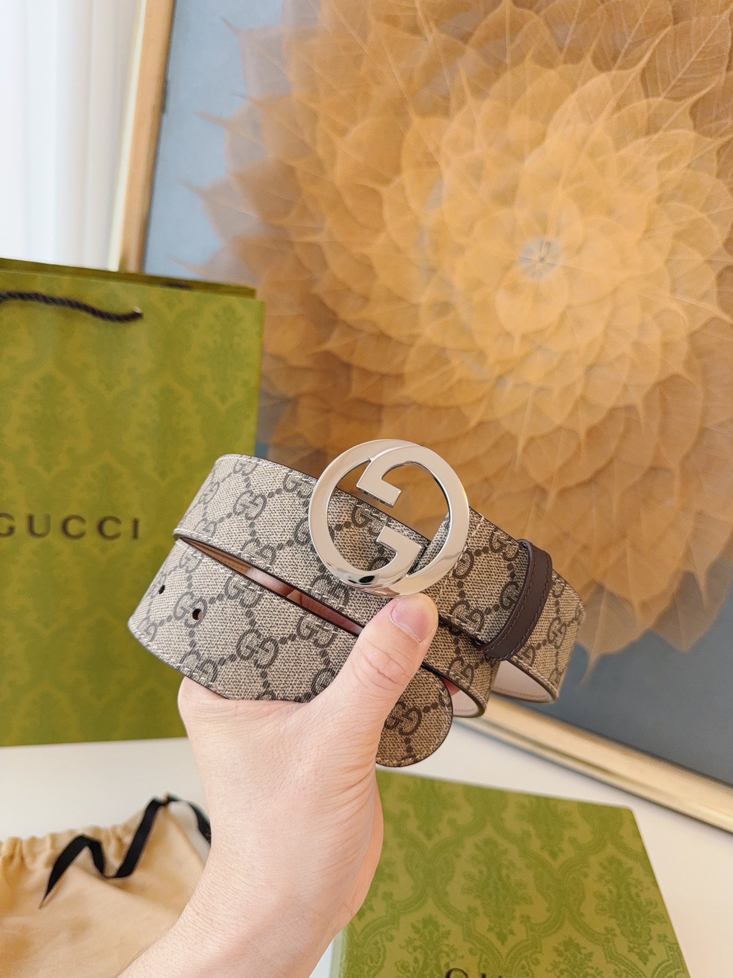 Gucci Leather Belt Canvas 38mm-s-m