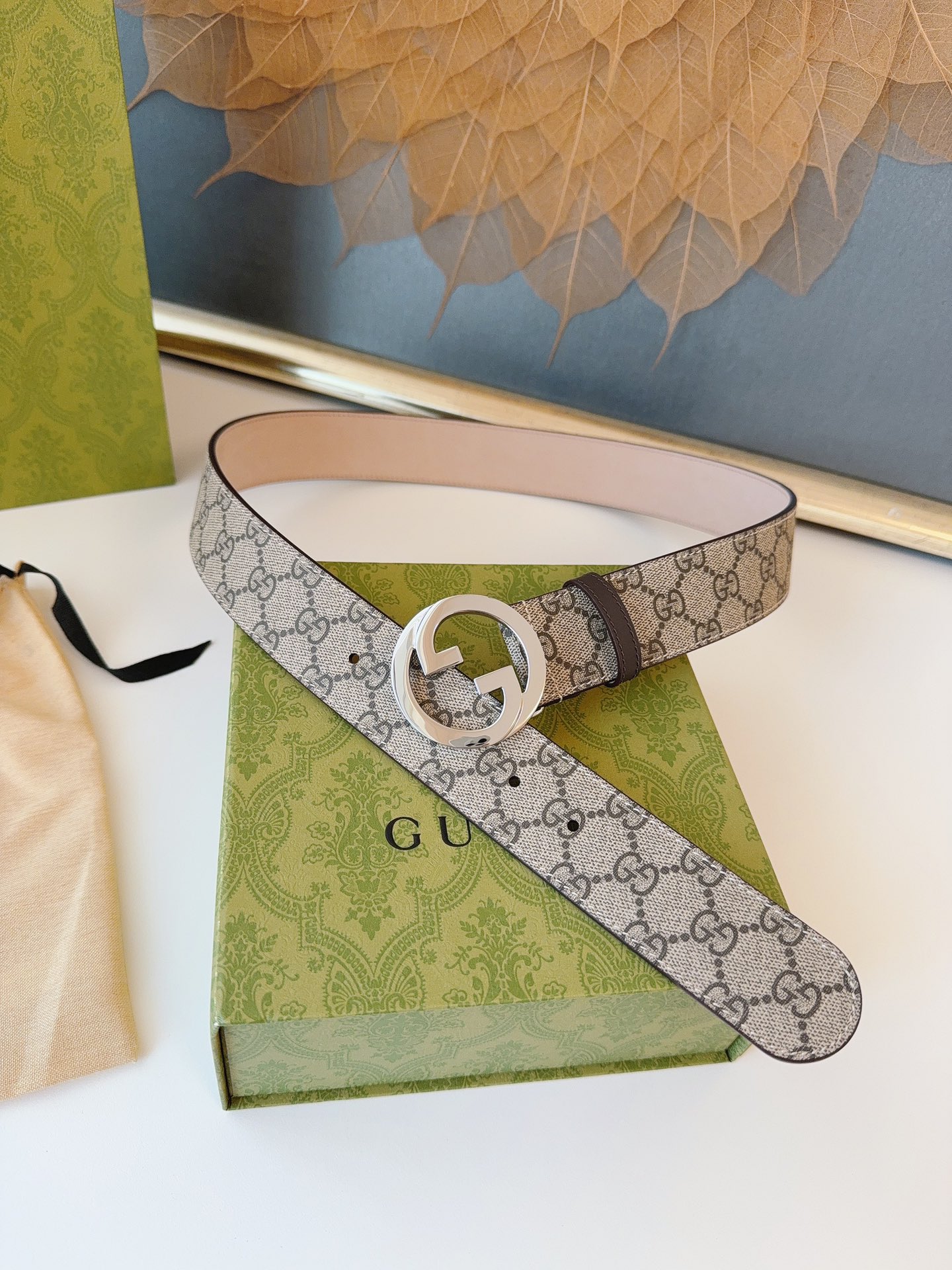 Gucci Leather Belt Canvas 38mm-s-m