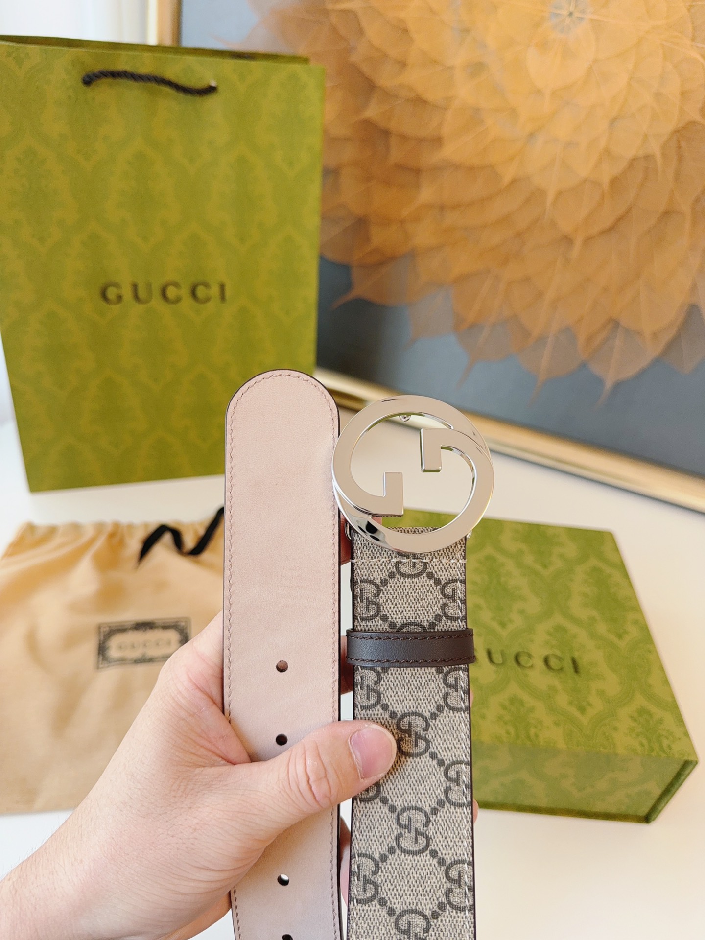 Gucci Leather Belt Canvas 38mm-s-m