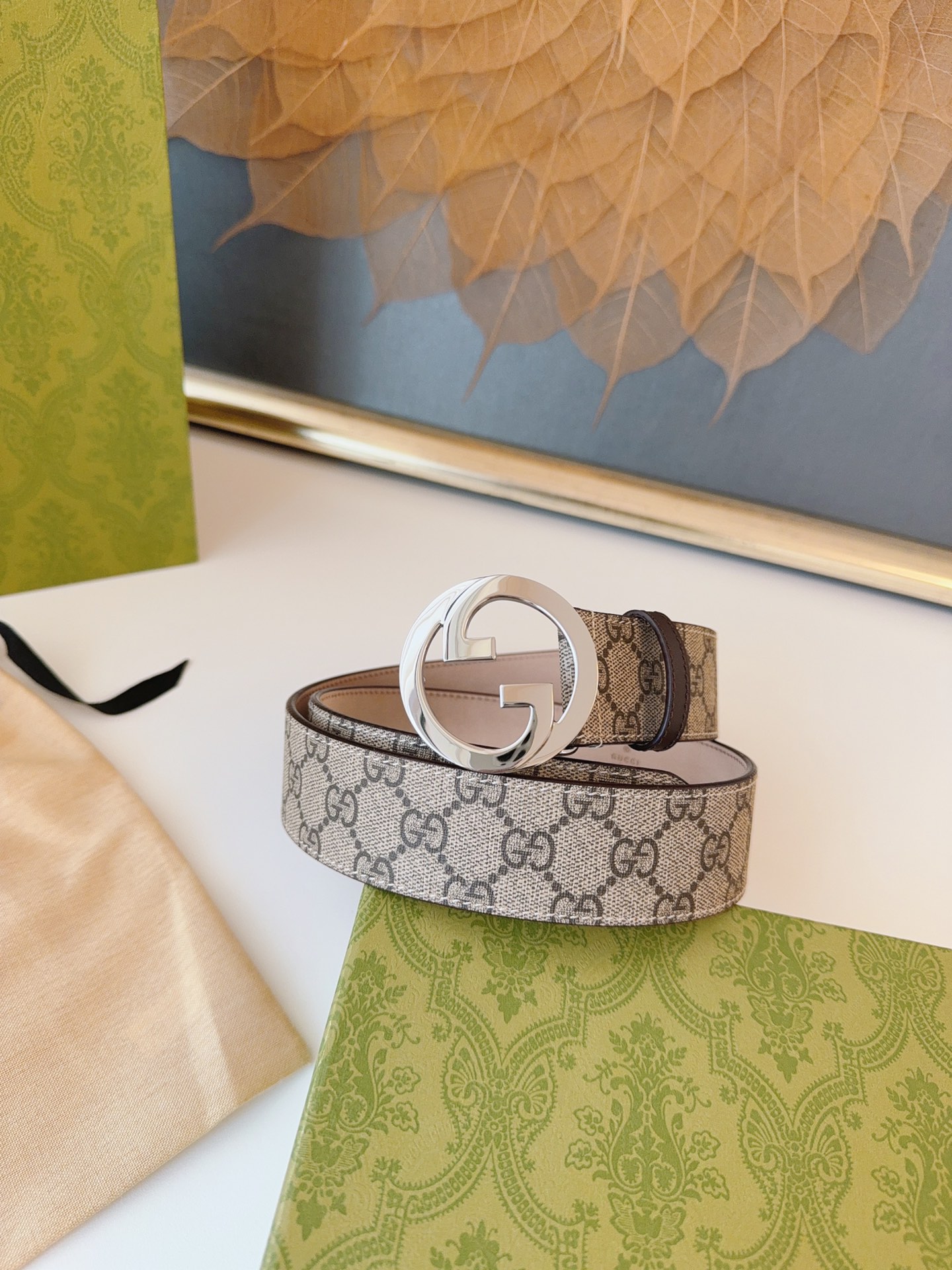 Gucci Leather Belt Canvas 38mm-s-m