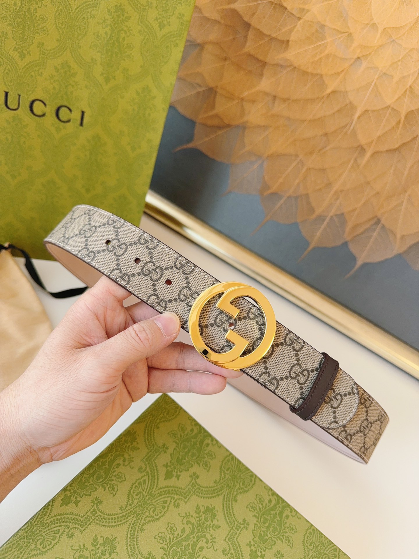 Gucci Leather Belt Canvas 38mm-s-m
