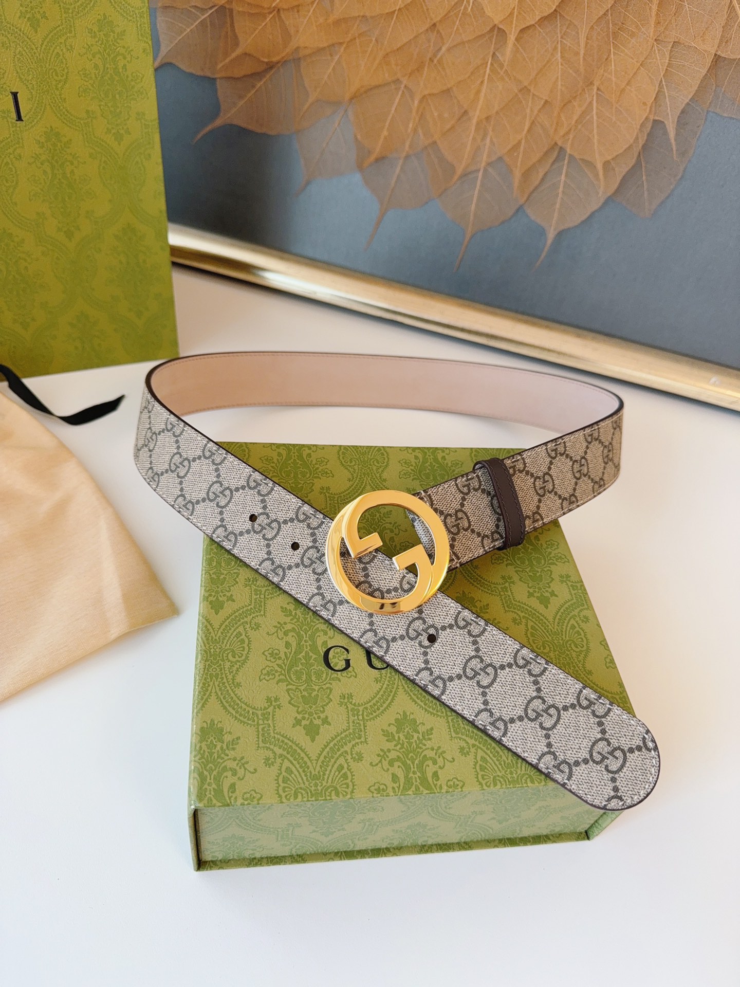 Gucci Leather Belt Canvas 38mm-s-m