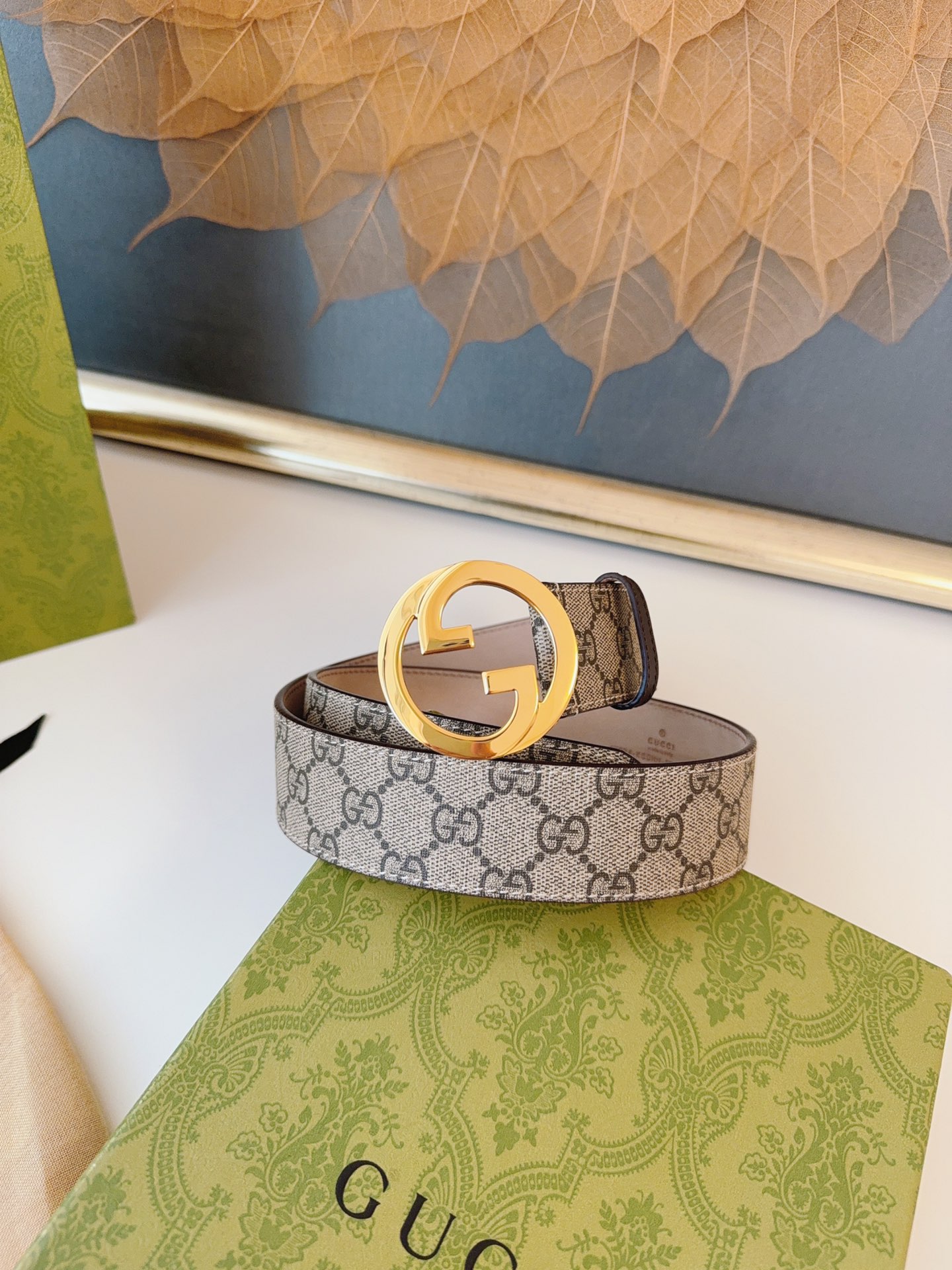 Gucci Leather Belt Canvas 38mm-s-m