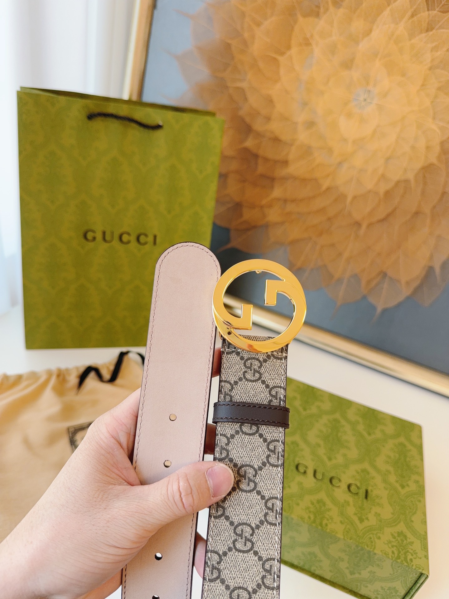 Gucci Leather Belt Canvas 38mm-s-m