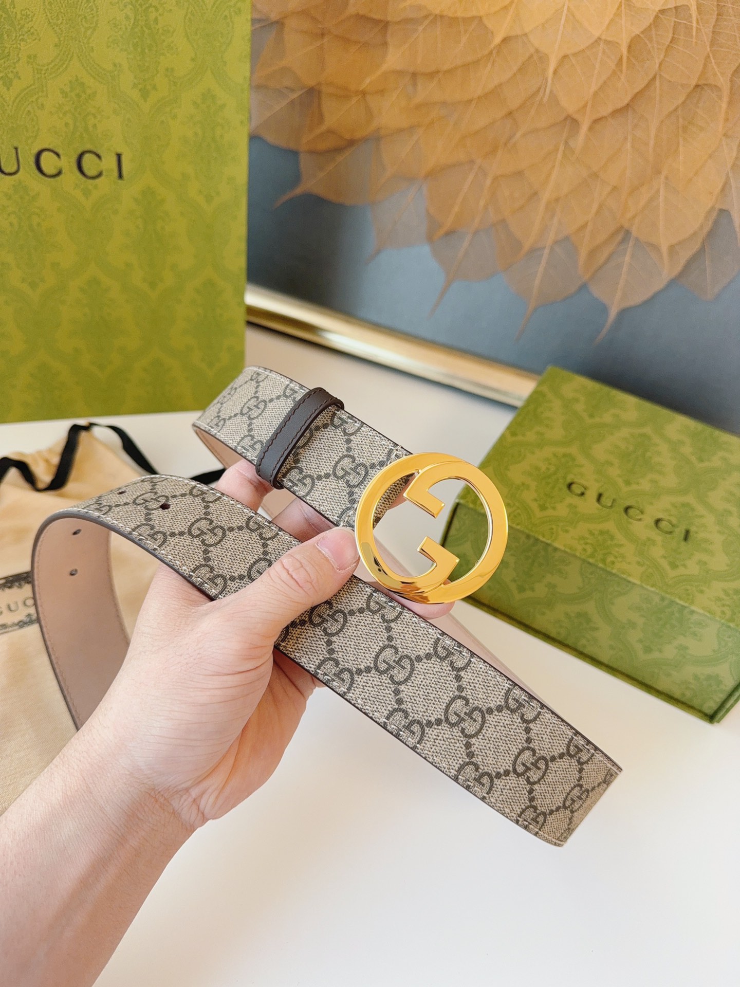 Gucci Leather Belt Canvas 38mm-s-m