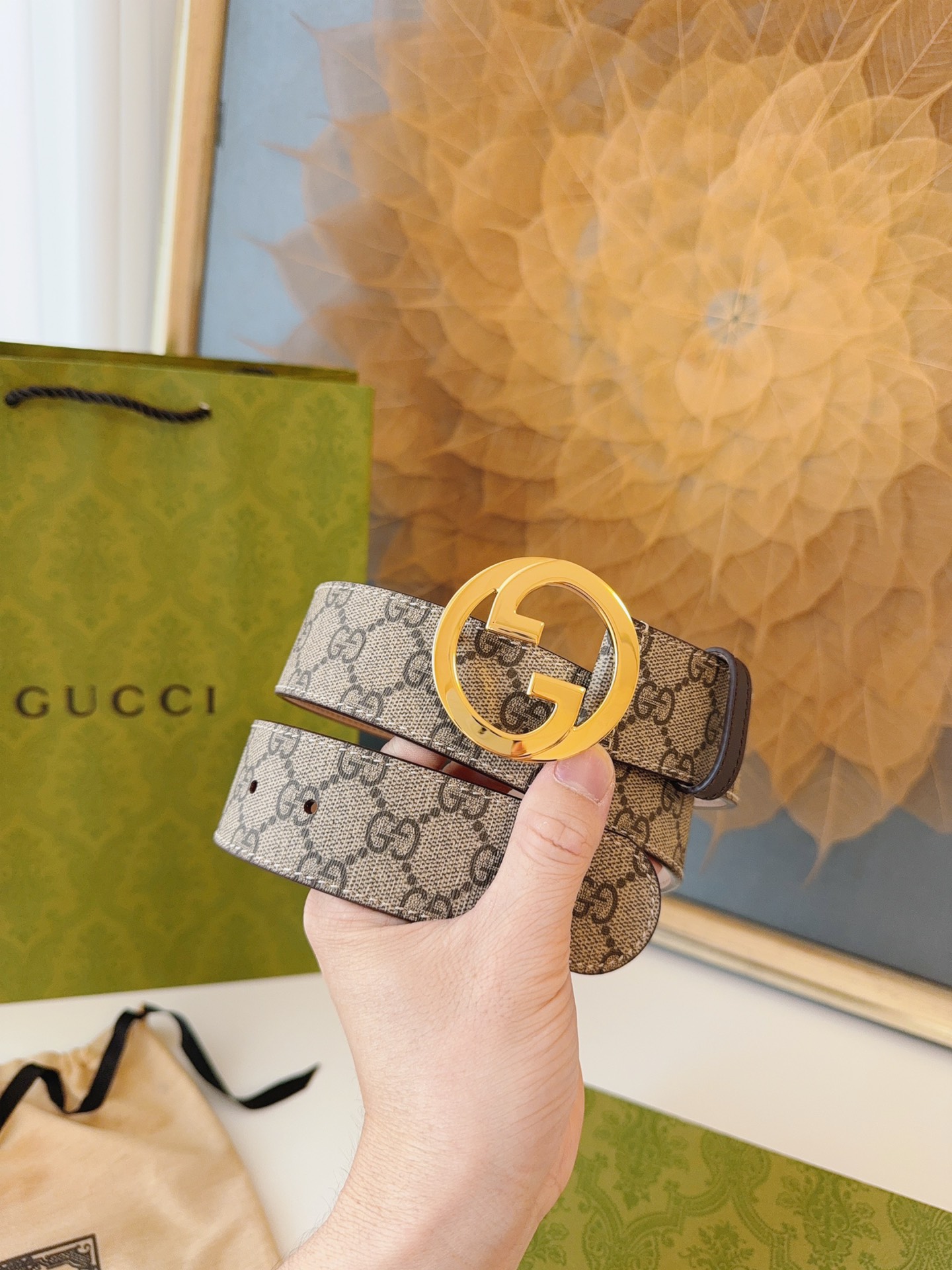 Gucci Leather Belt Canvas 38mm-s-m