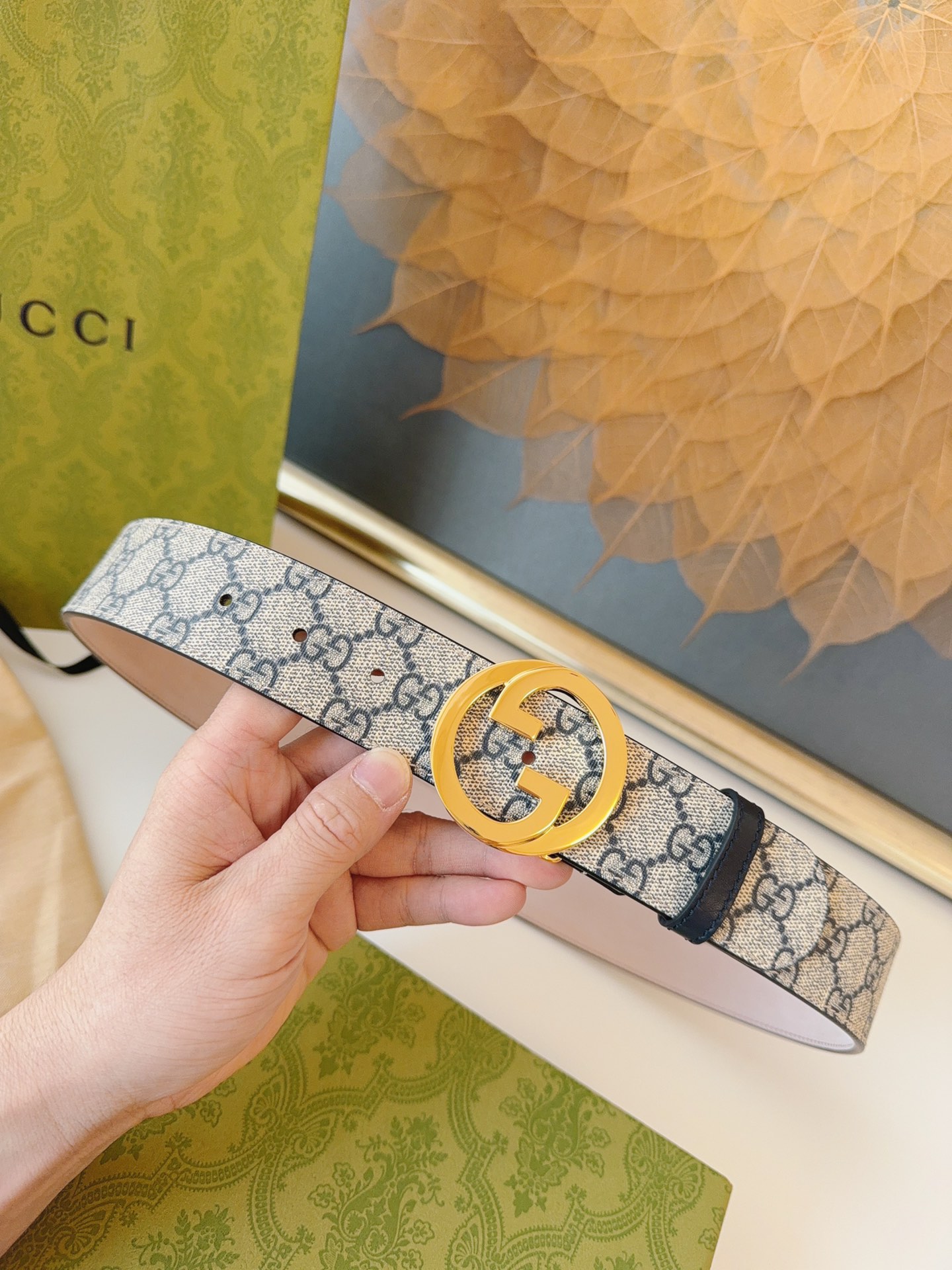 Gucci Leather Belt Canvas 38mm-s-m