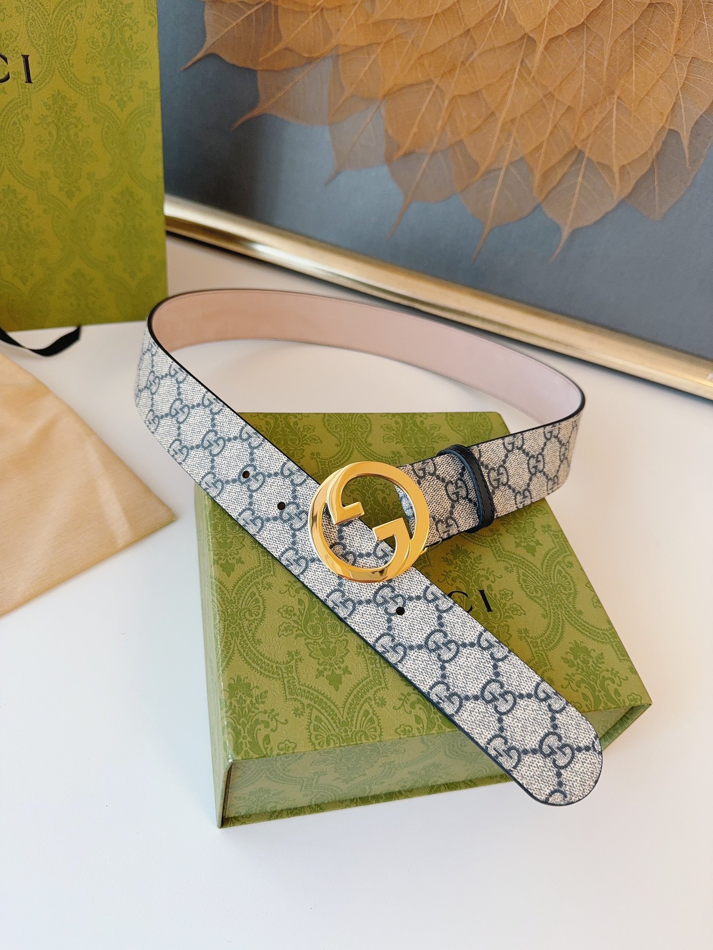 Gucci Leather Belt Canvas 38mm-s-m