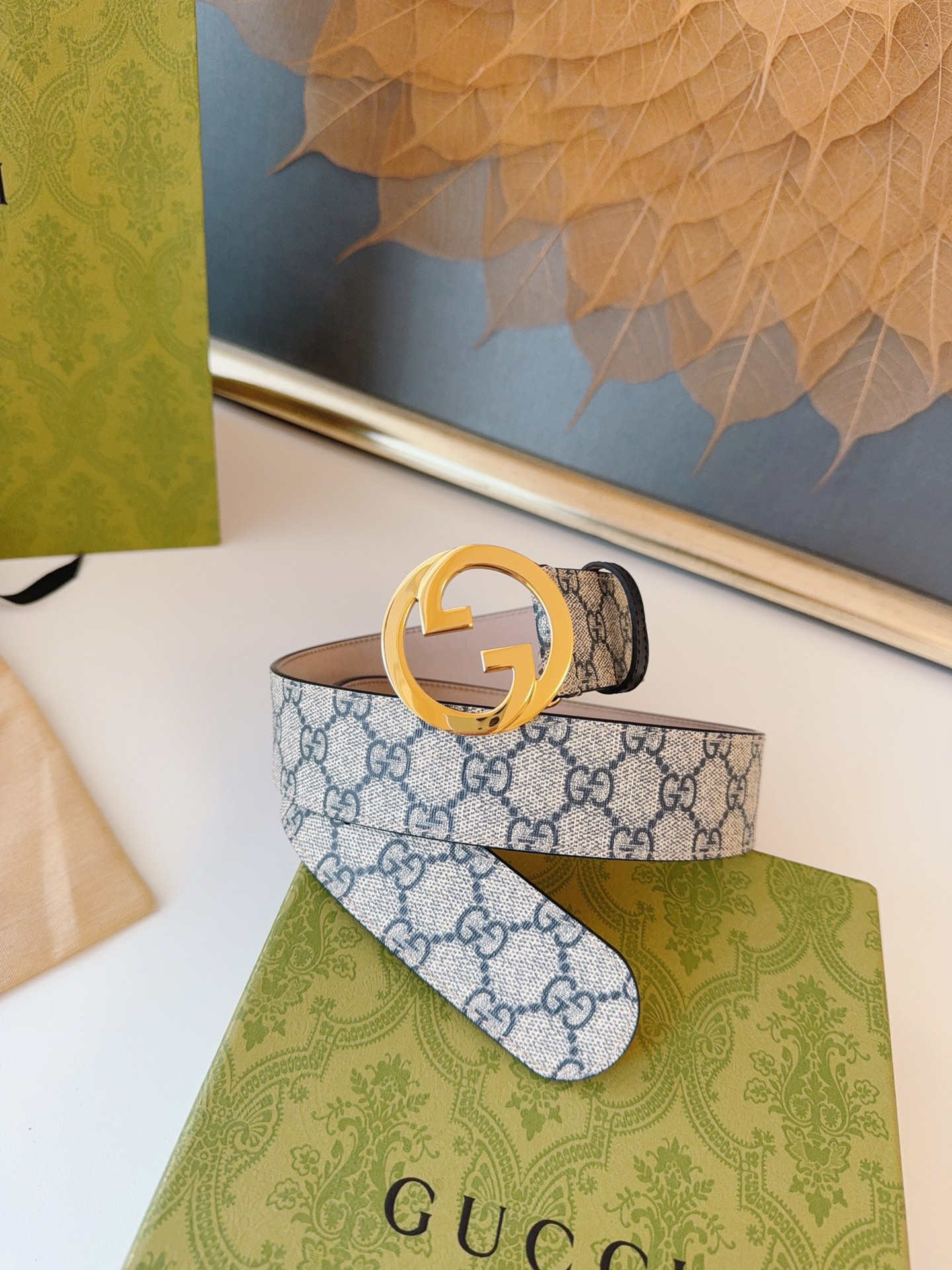 Gucci Leather Belt Canvas 38mm-s-m