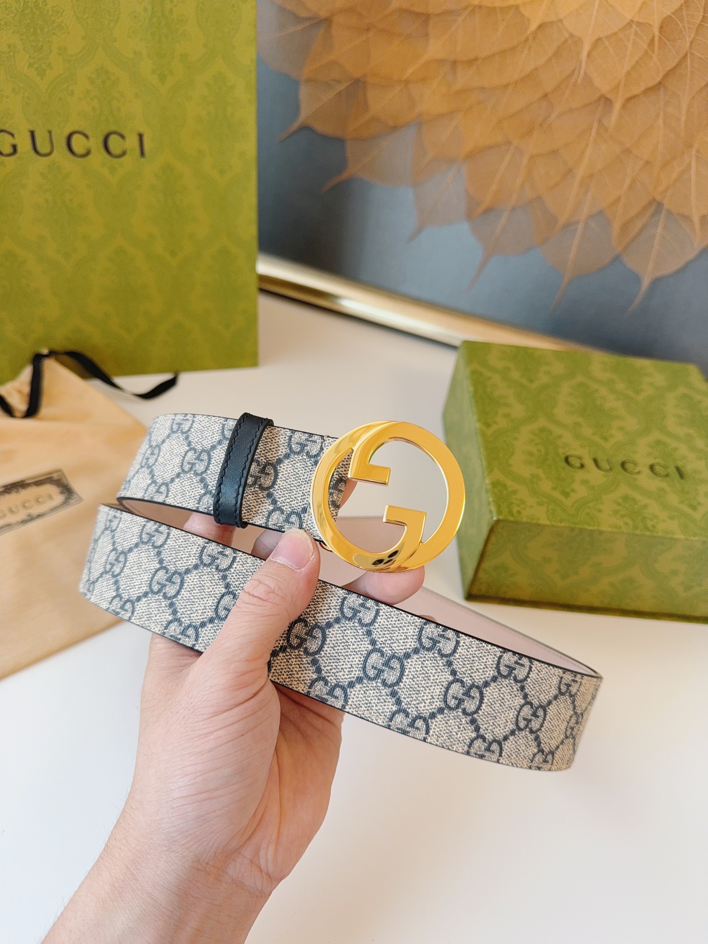 Gucci Leather Belt Canvas 38mm-s-m