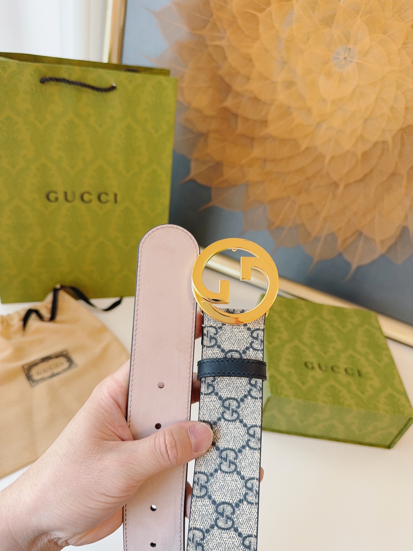 Gucci Leather Belt Canvas 38mm-s-m