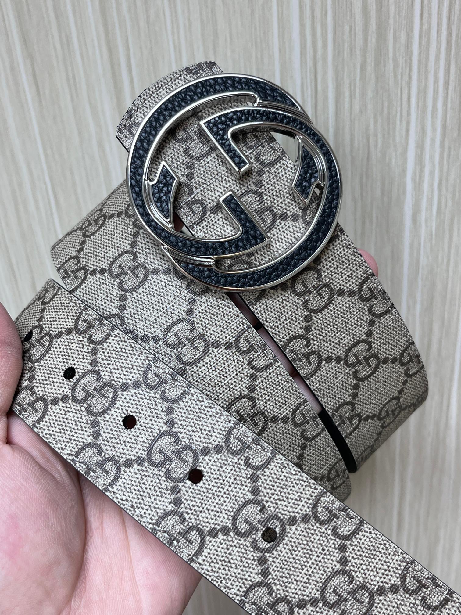 Gucci Male Canvas Belt Cow Leather Black S-m