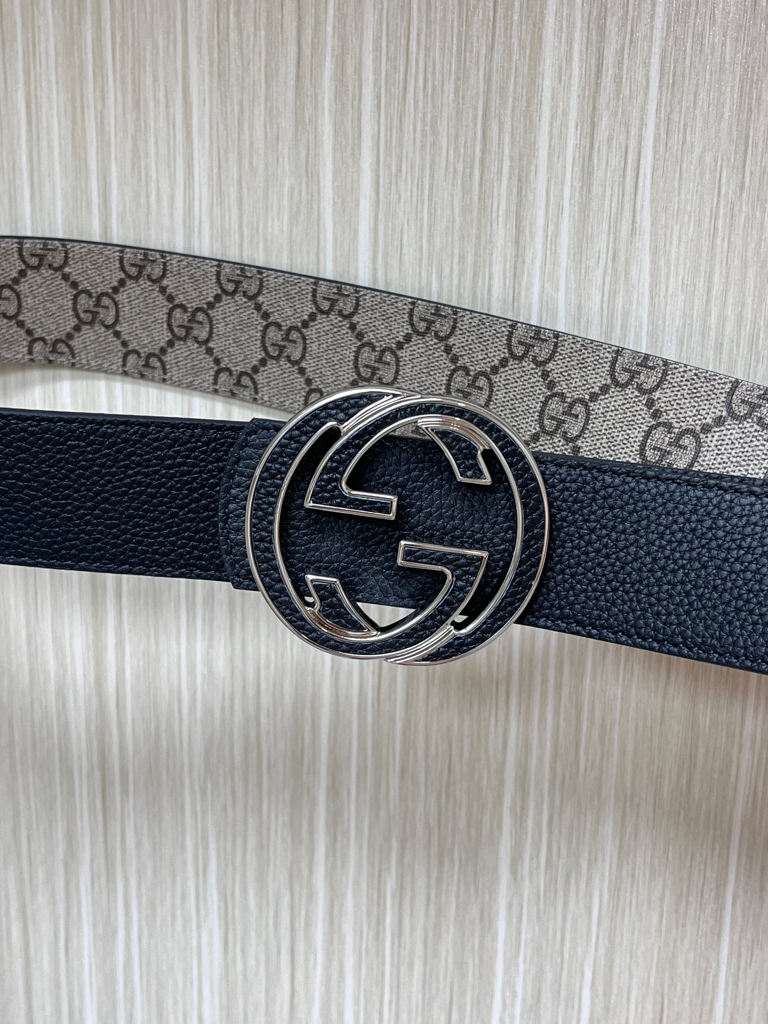 Gucci Male Canvas Belt Cow Leather Black S-m