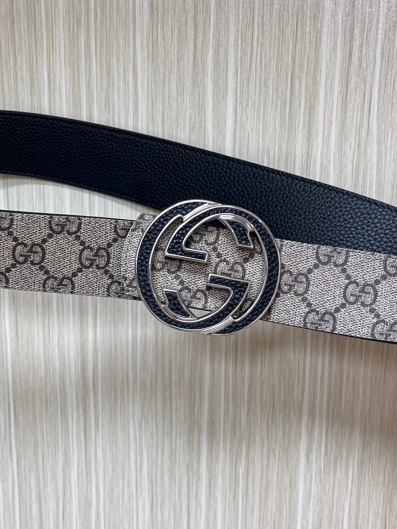 Gucci Male Canvas Belt Cow Leather Black S-m