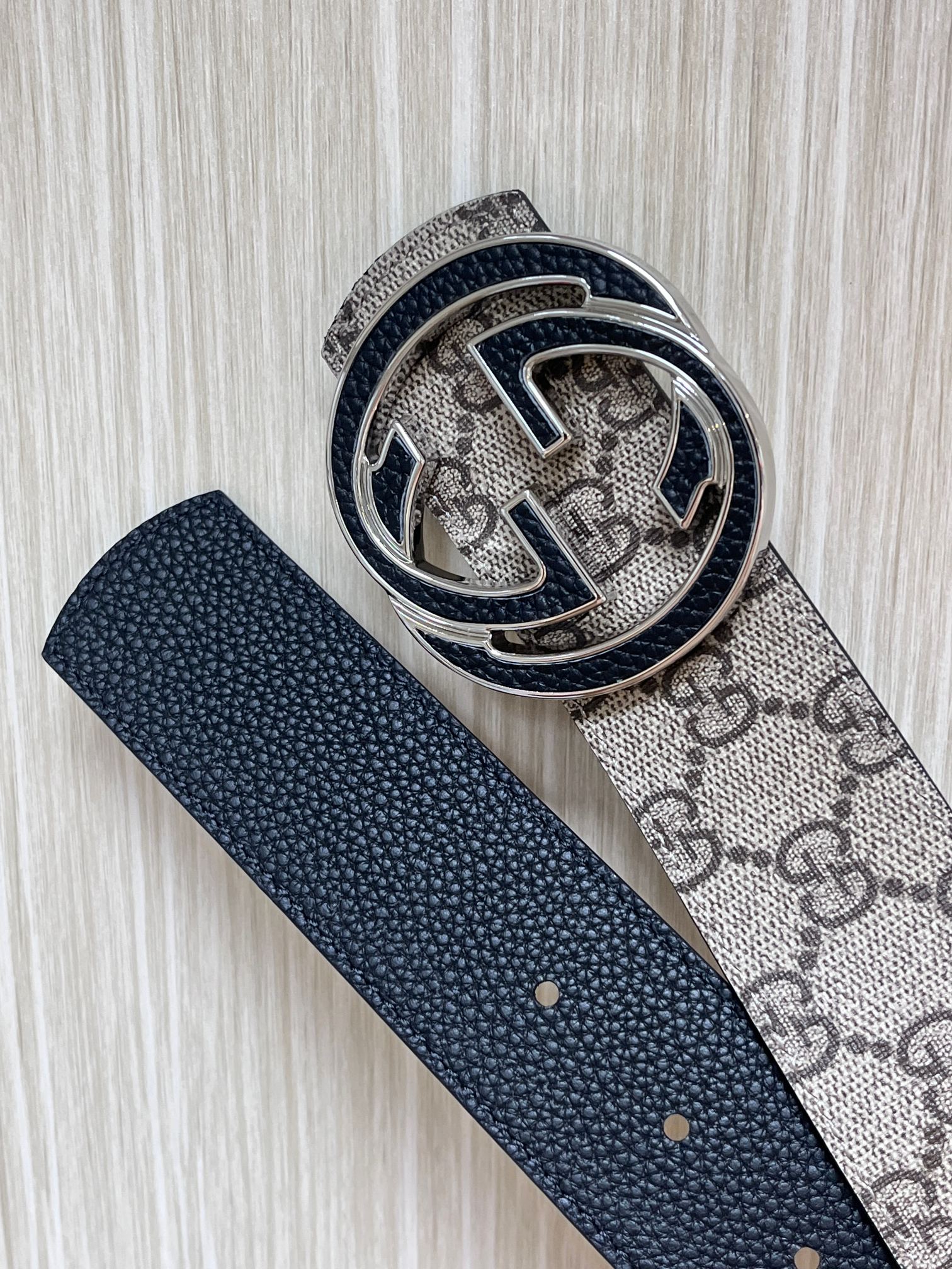 Gucci Male Canvas Belt Cow Leather Black S-m