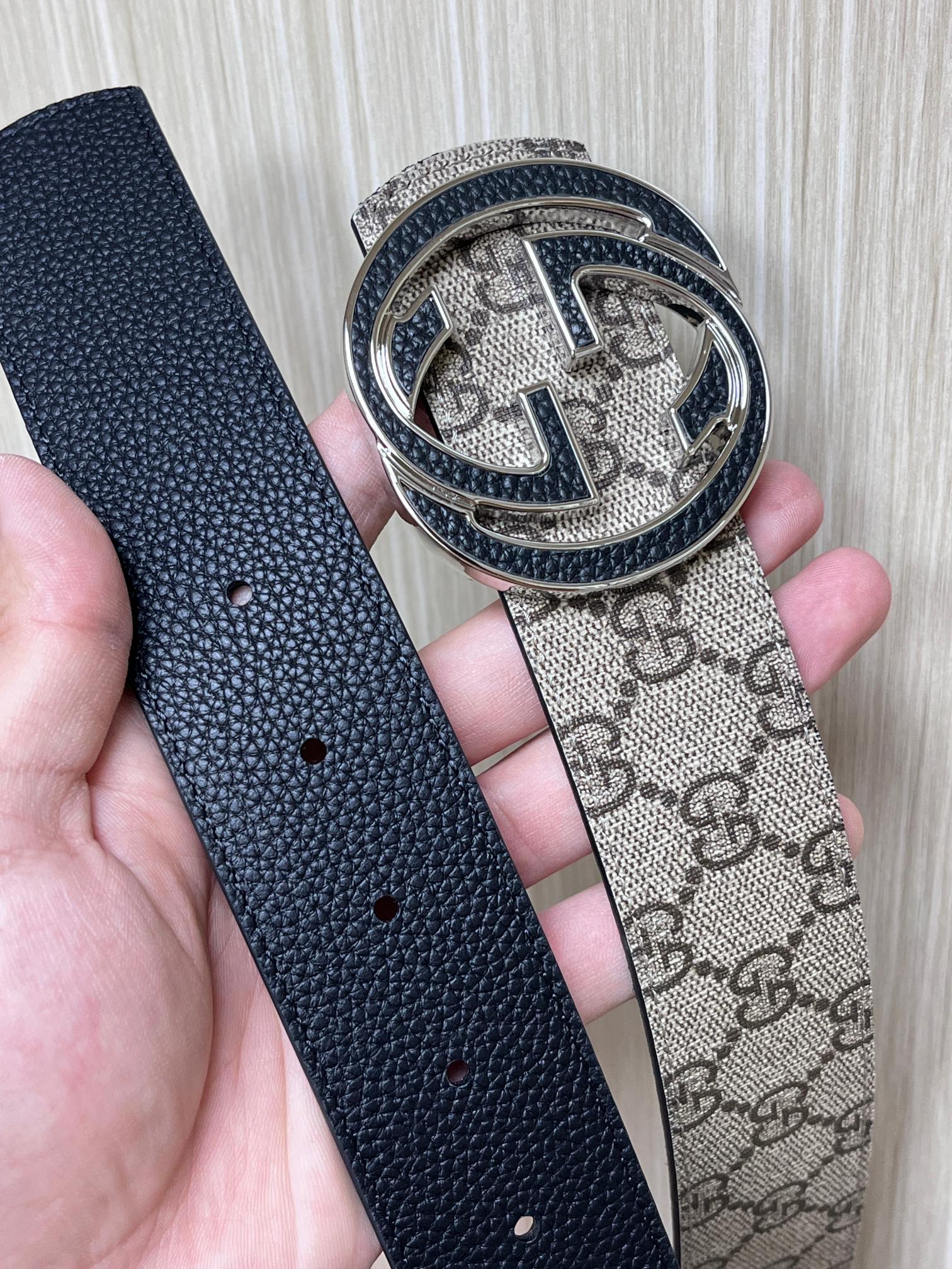 Gucci Male Canvas Belt Cow Leather Black S-m