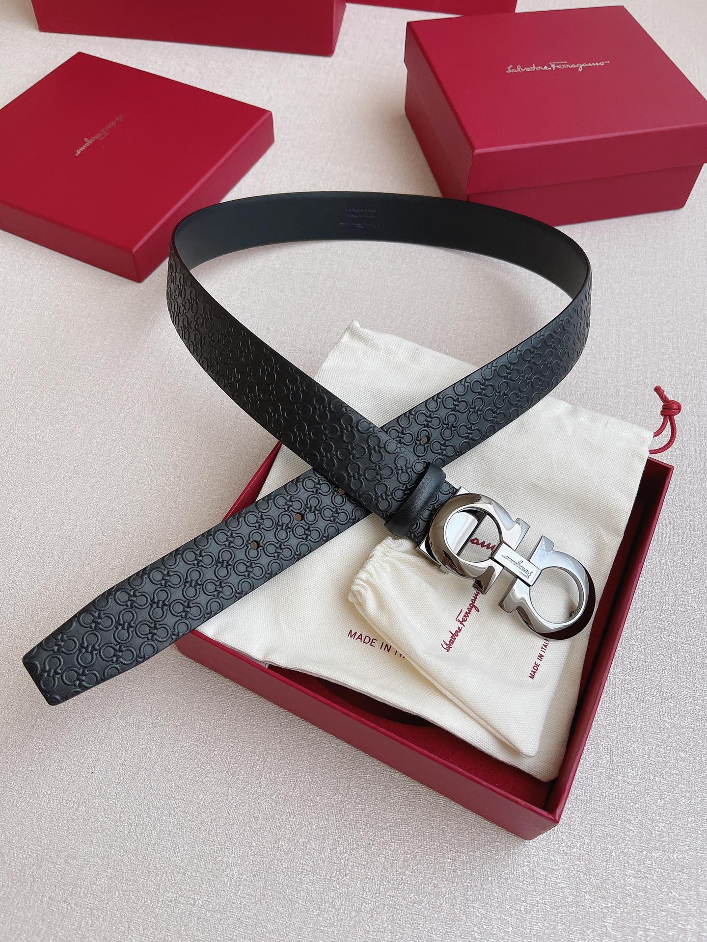 Salvatore Ferragamo Leather Belt Cow Leather Adjustable 35mm