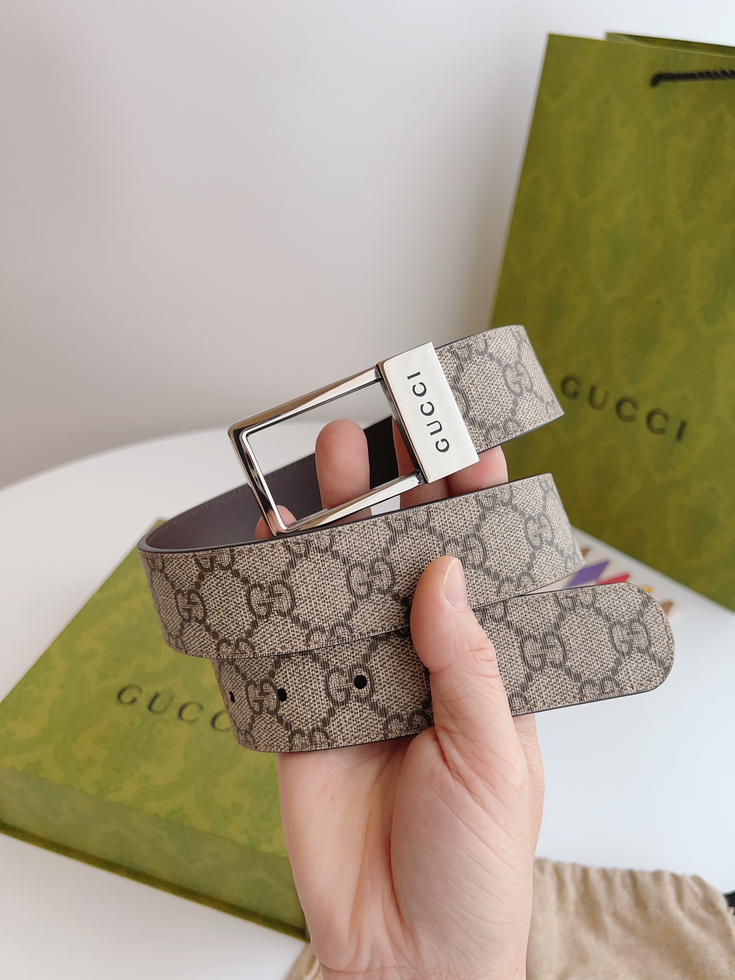 Gucci Basic Belt Canvas Beige S-m