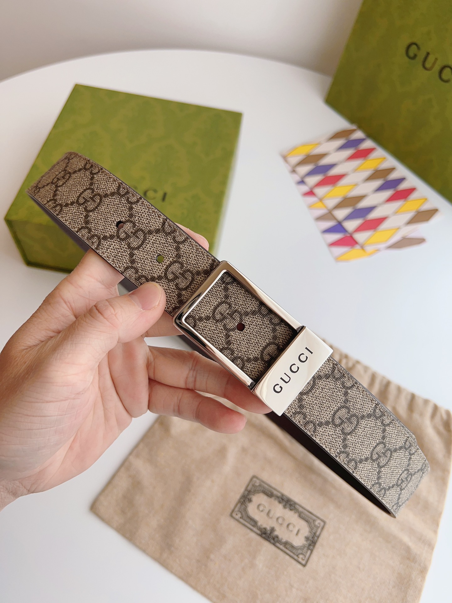 Gucci Basic Belt Canvas Beige S-m